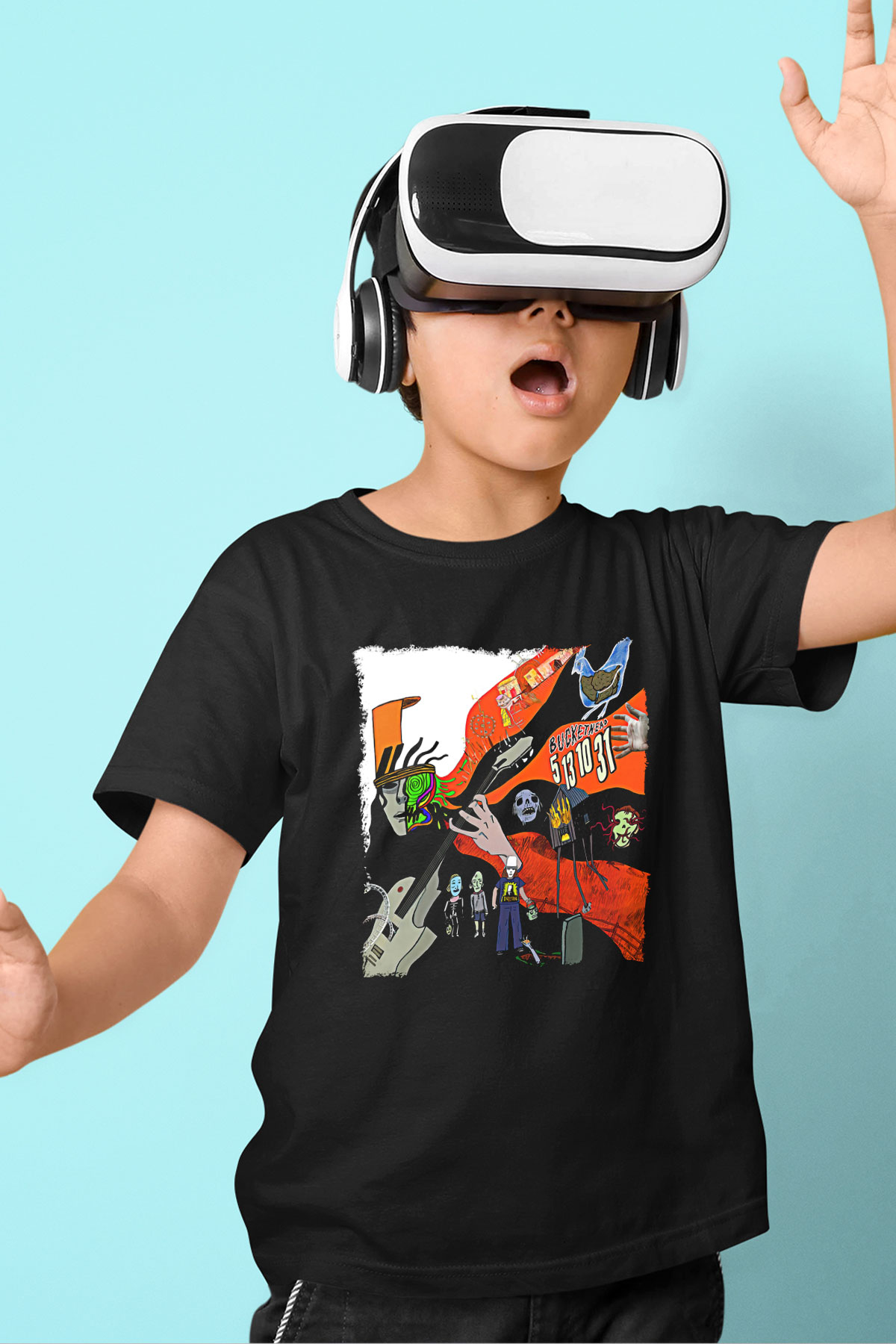 Buckethead Baskılı Unisex Siyah Çocuk Tişört - Tshirt