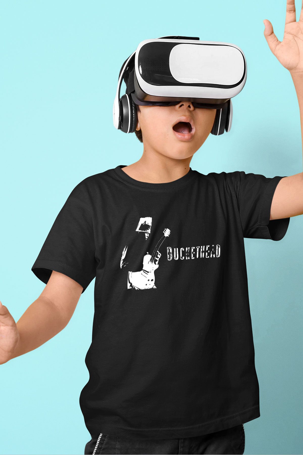 Buckethead Baskılı Unisex Siyah Çocuk Tişört - Tshirt