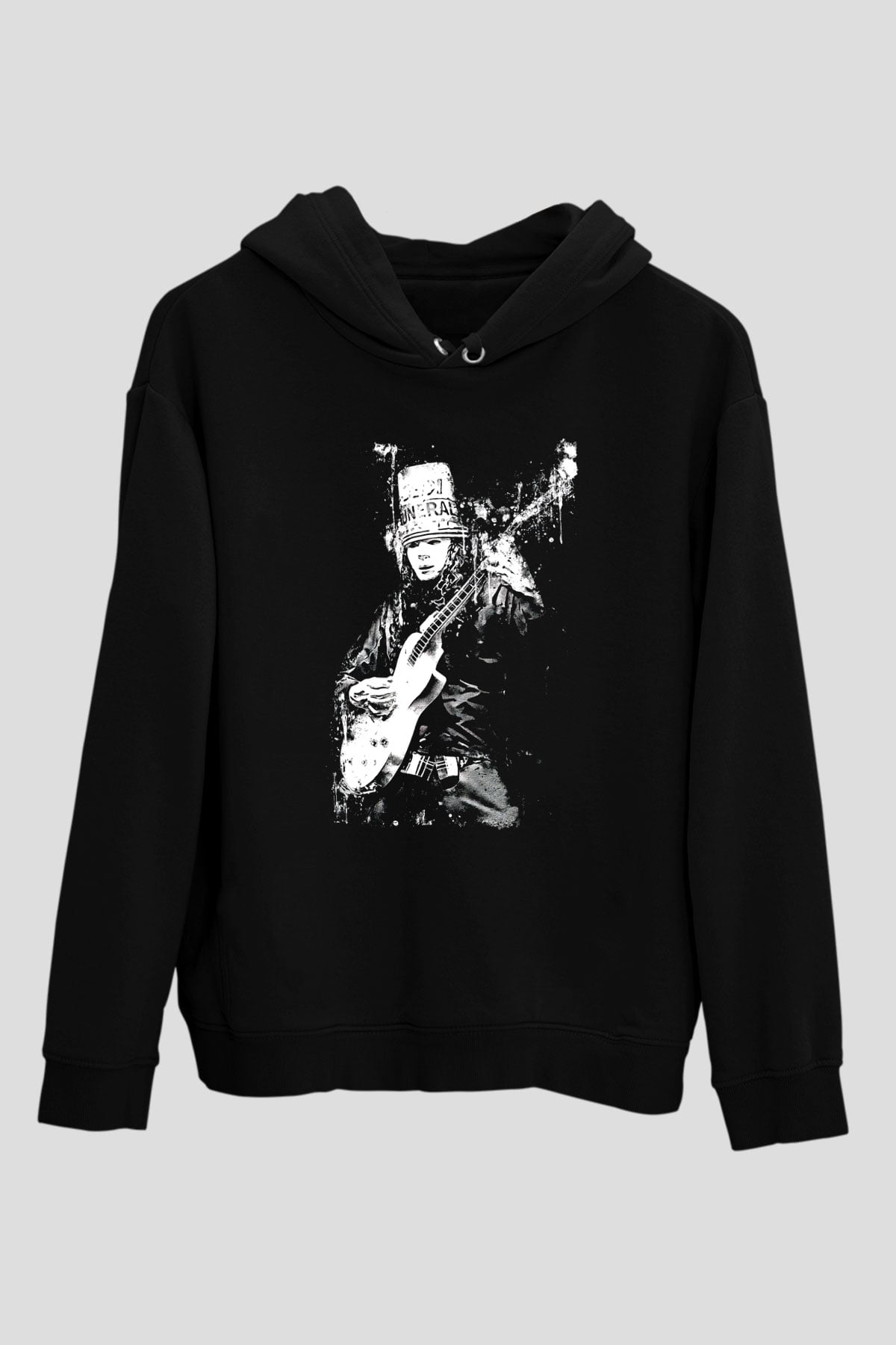Buckethead Baskılı Unisex Siyah Kapüşonlu Sweatshirt