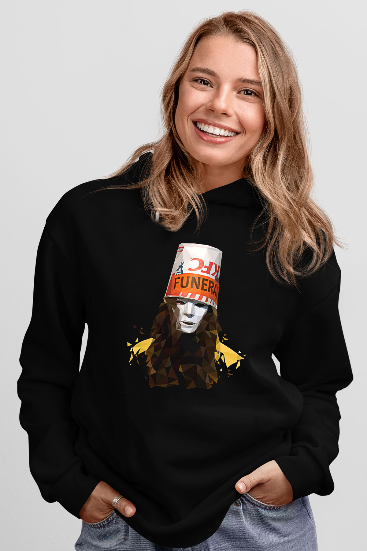Buckethead Baskılı Unisex Siyah Kapüşonlu Sweatshirt