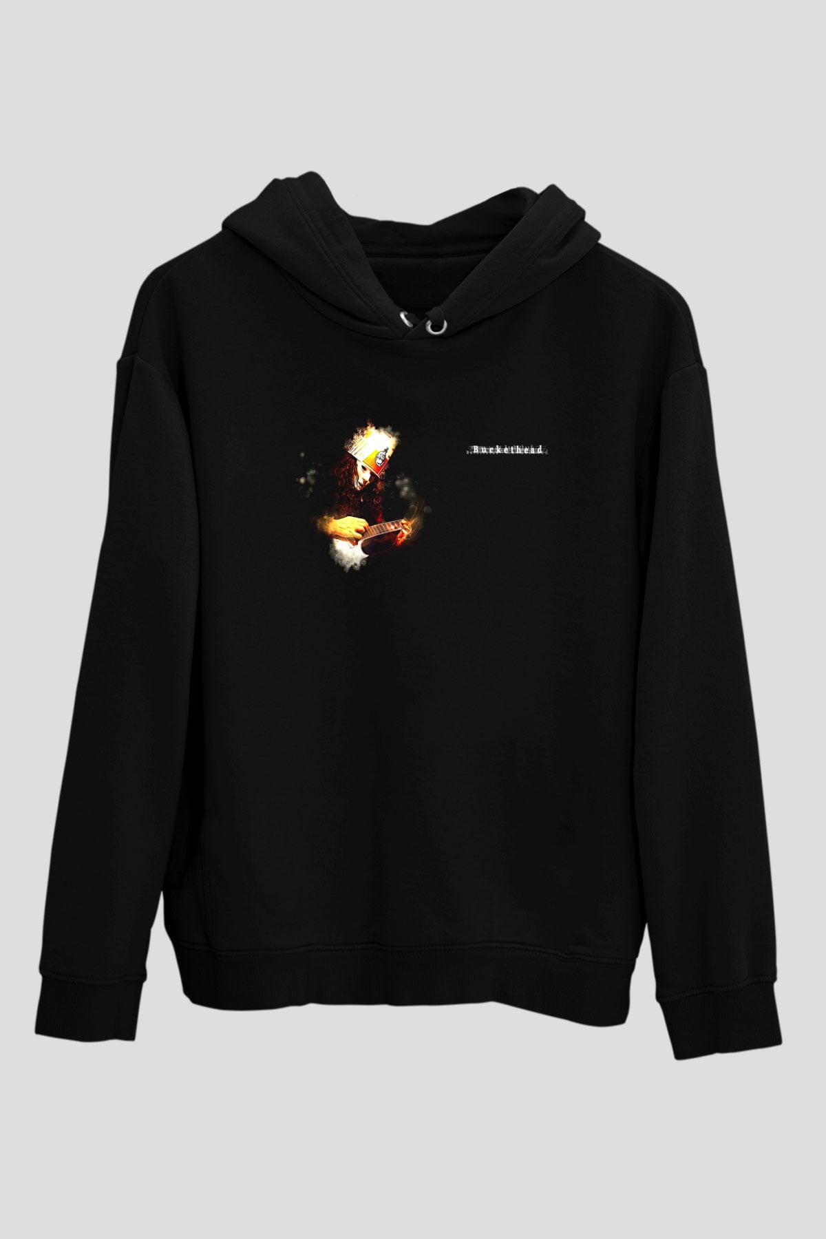 Buckethead Baskılı Unisex Siyah Kapüşonlu Sweatshirt