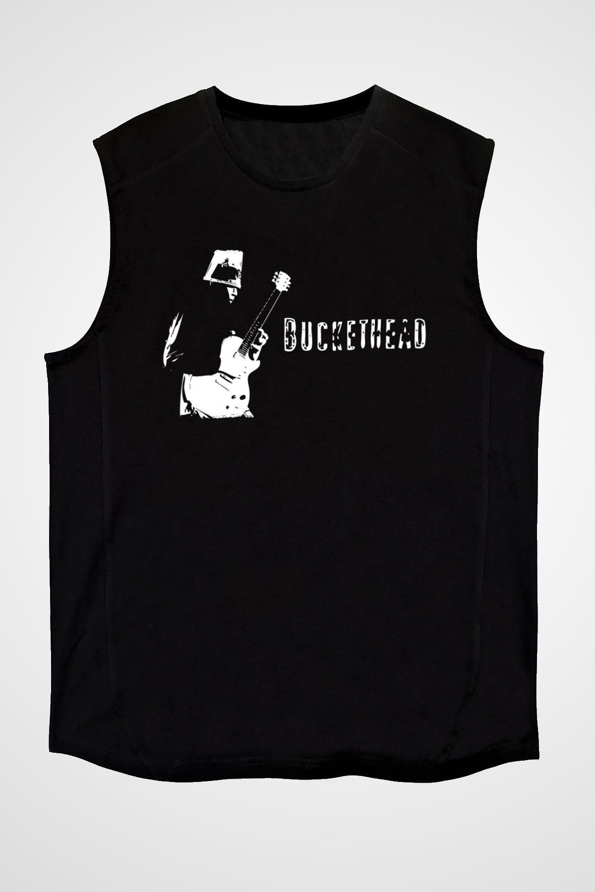 Buckethead Baskılı Unisex Siyah Kolsuz Tişört - Tshirt