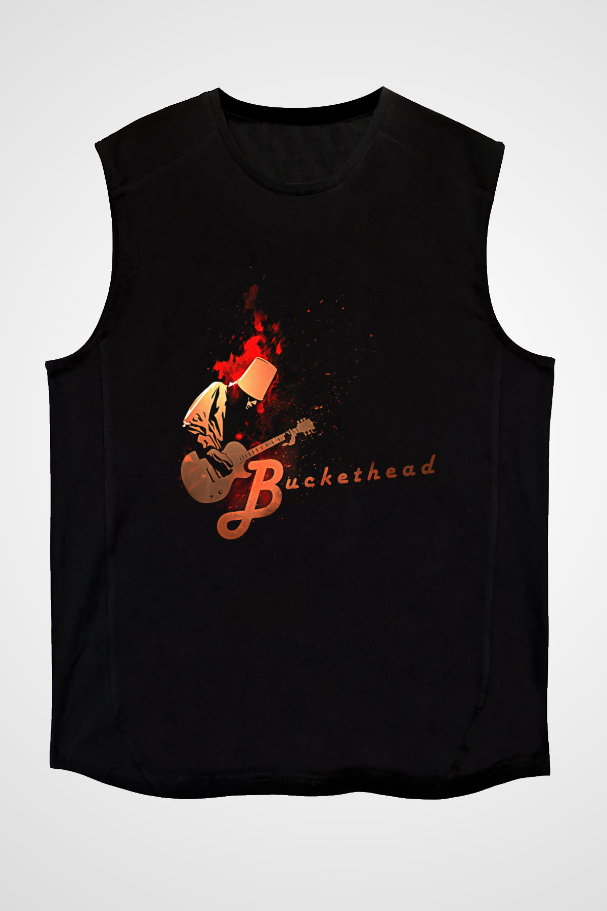Buckethead Baskılı Unisex Siyah Kolsuz Tişört - Tshirt
