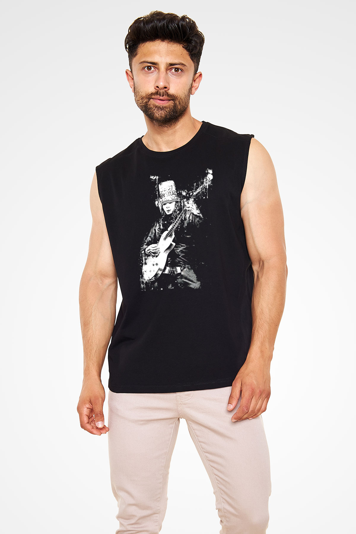 Buckethead Baskılı Unisex Siyah Kolsuz Tişört - Tshirt