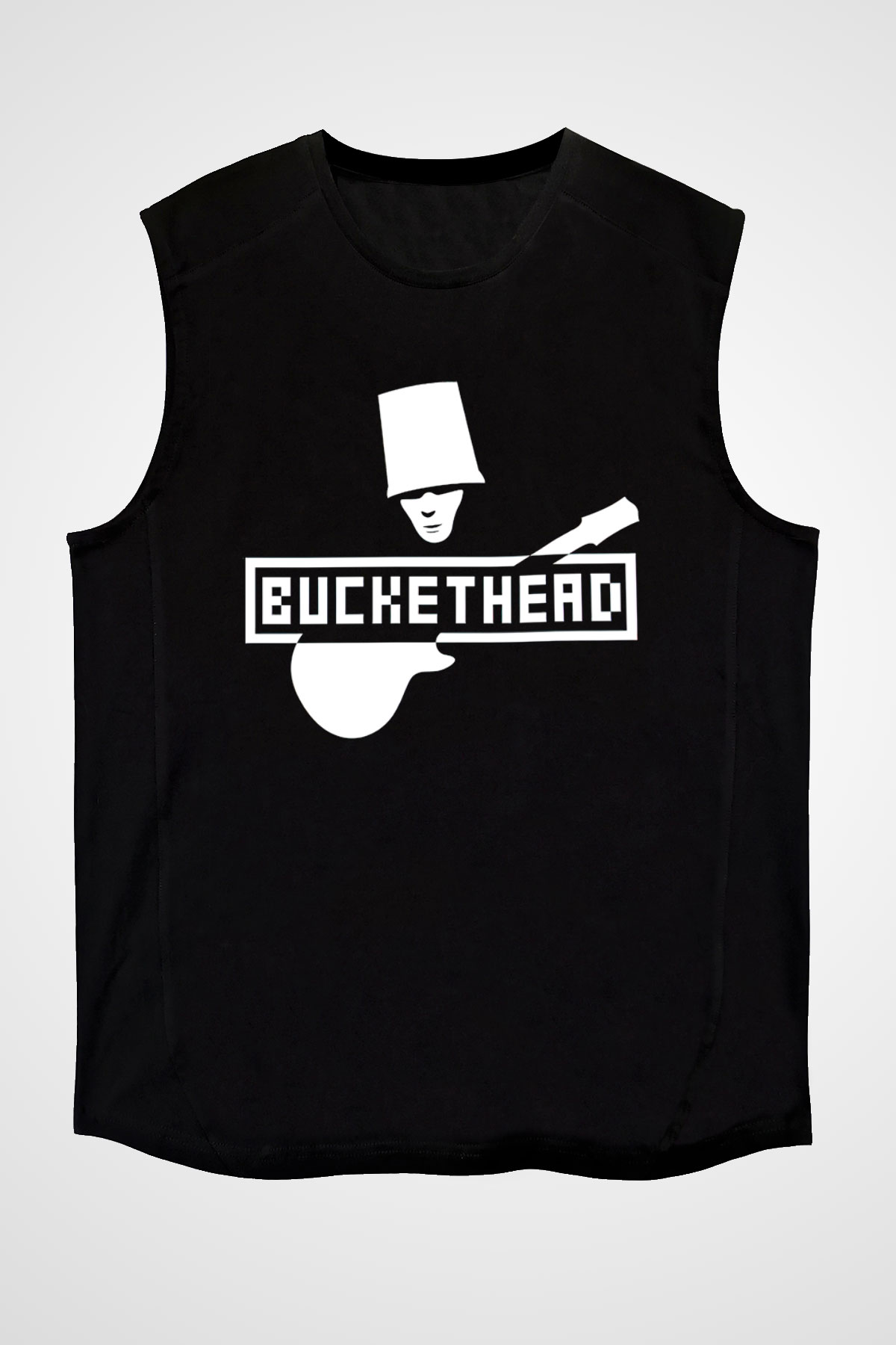 Buckethead Baskılı Unisex Siyah Kolsuz Tişört - Tshirt