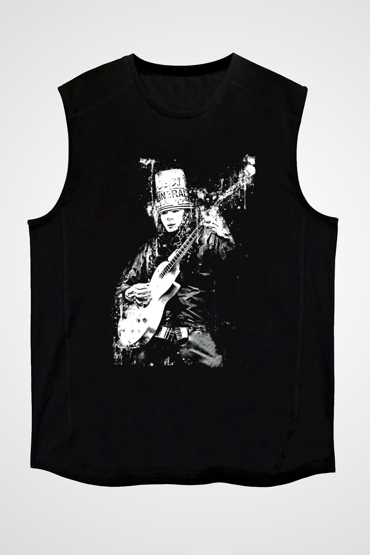 Buckethead Baskılı Unisex Siyah Kolsuz Tişört - Tshirt