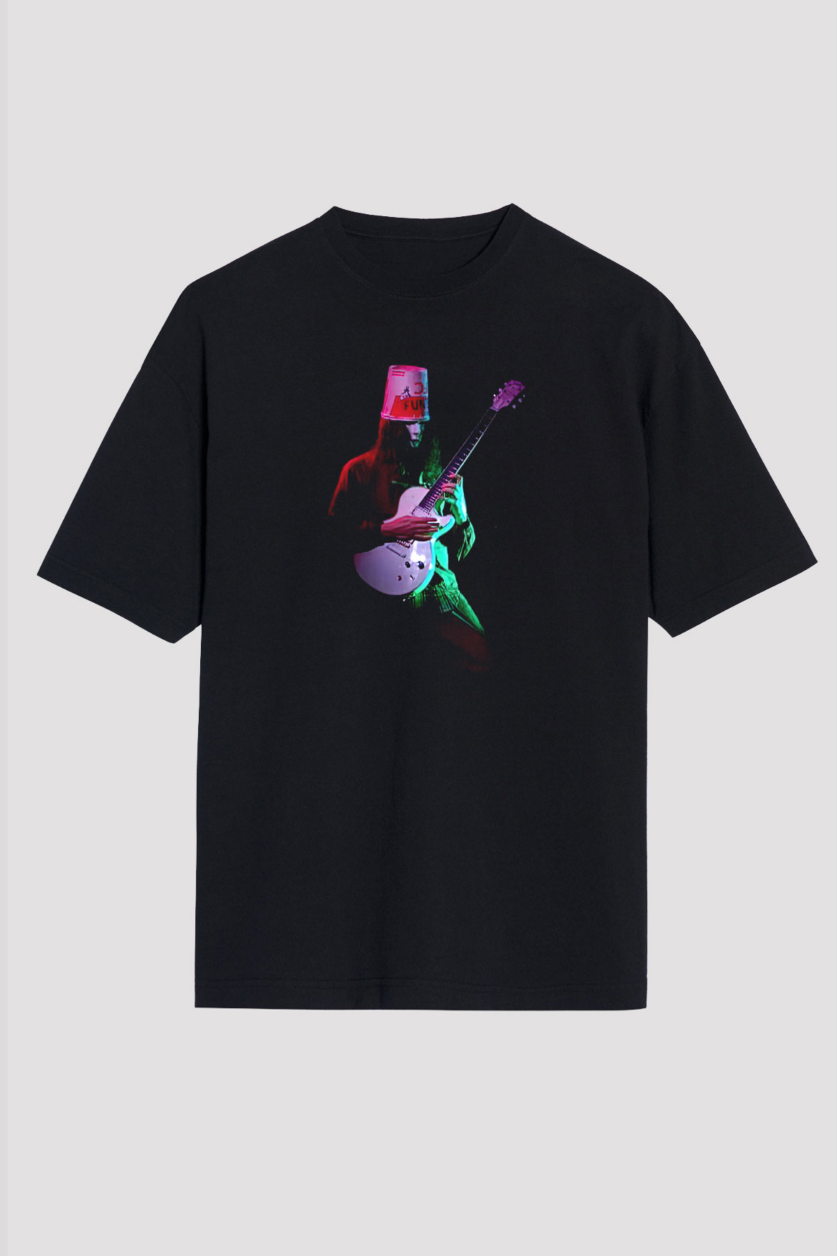 Buckethead Baskılı Unisex Siyah Oversize Tişört - Tshirt