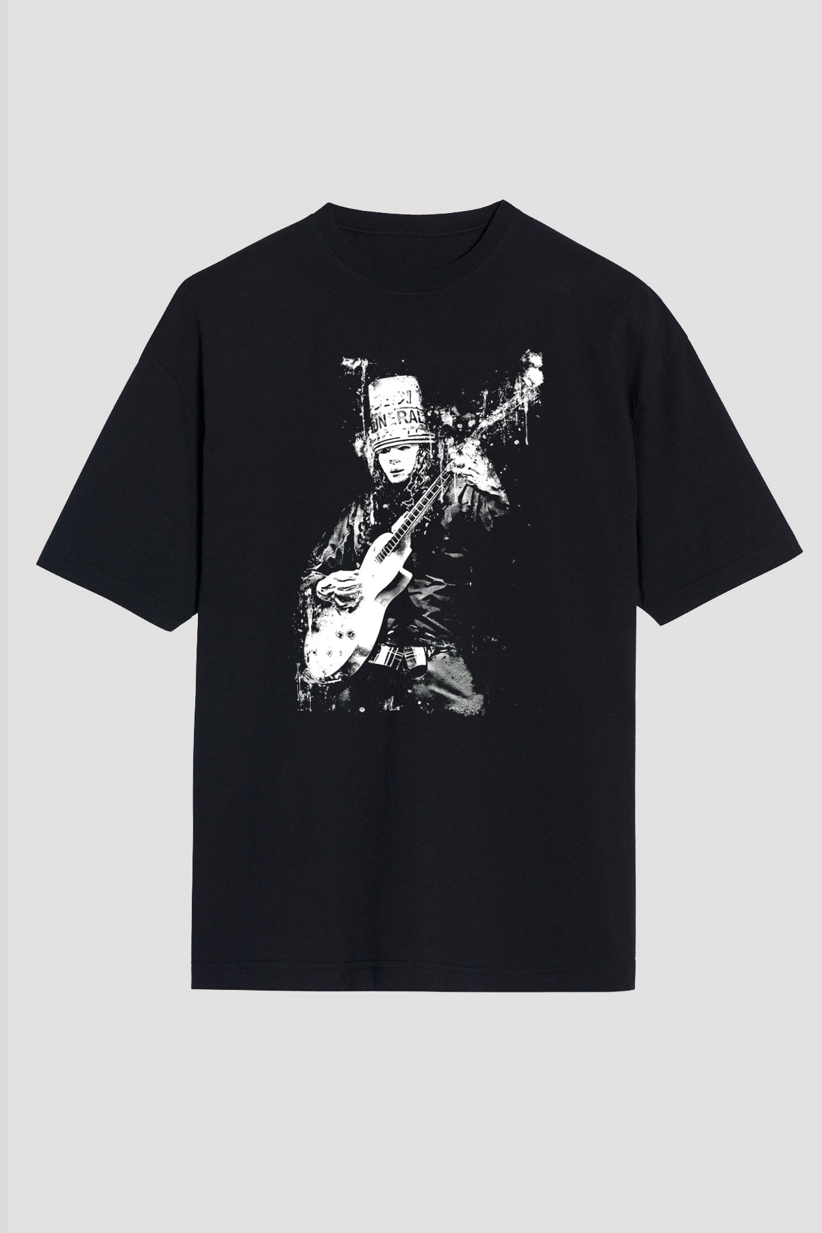 Buckethead Baskılı Unisex Siyah Oversize Tişört - Tshirt