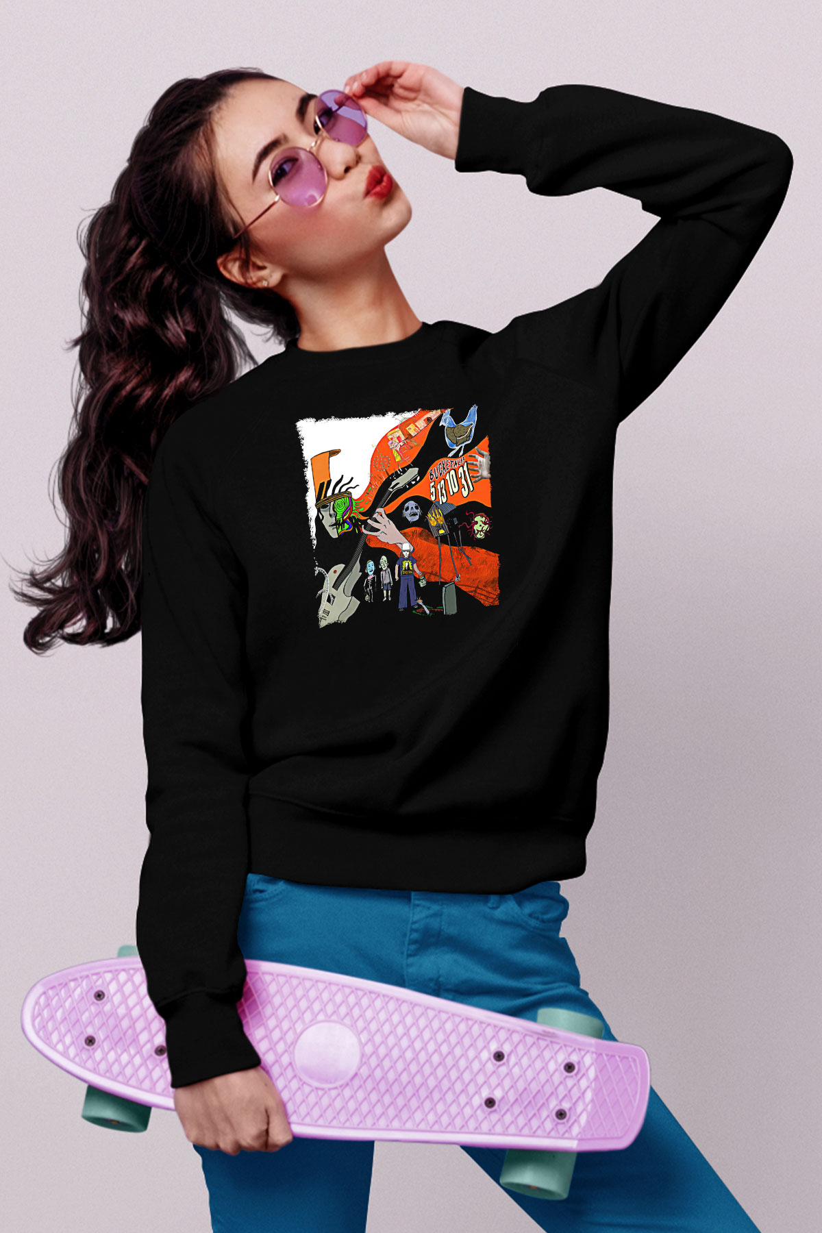 Buckethead Baskılı Unisex Siyah Sweatshirt