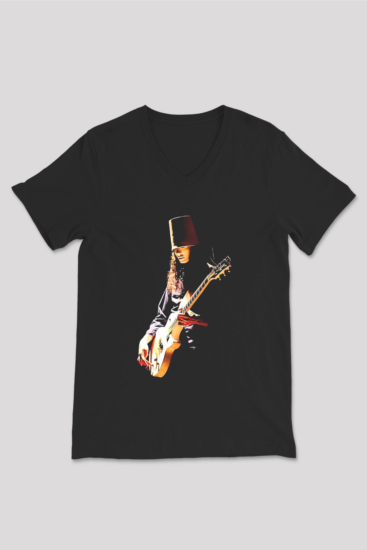 Buckethead Baskılı Unisex Siyah V Yaka Tişört - Tshirt