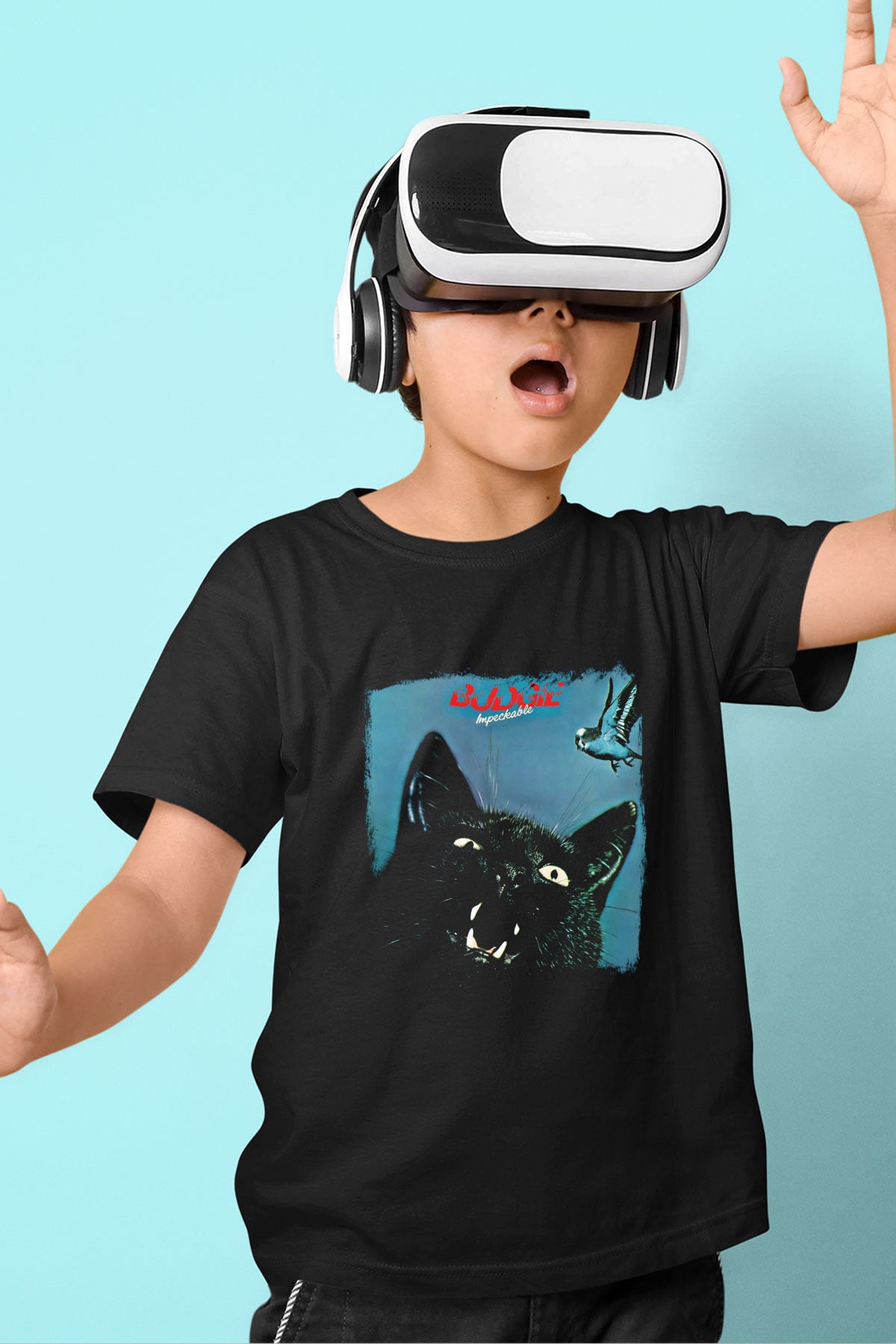 Budgie Baskılı Unisex Siyah Çocuk Tişört