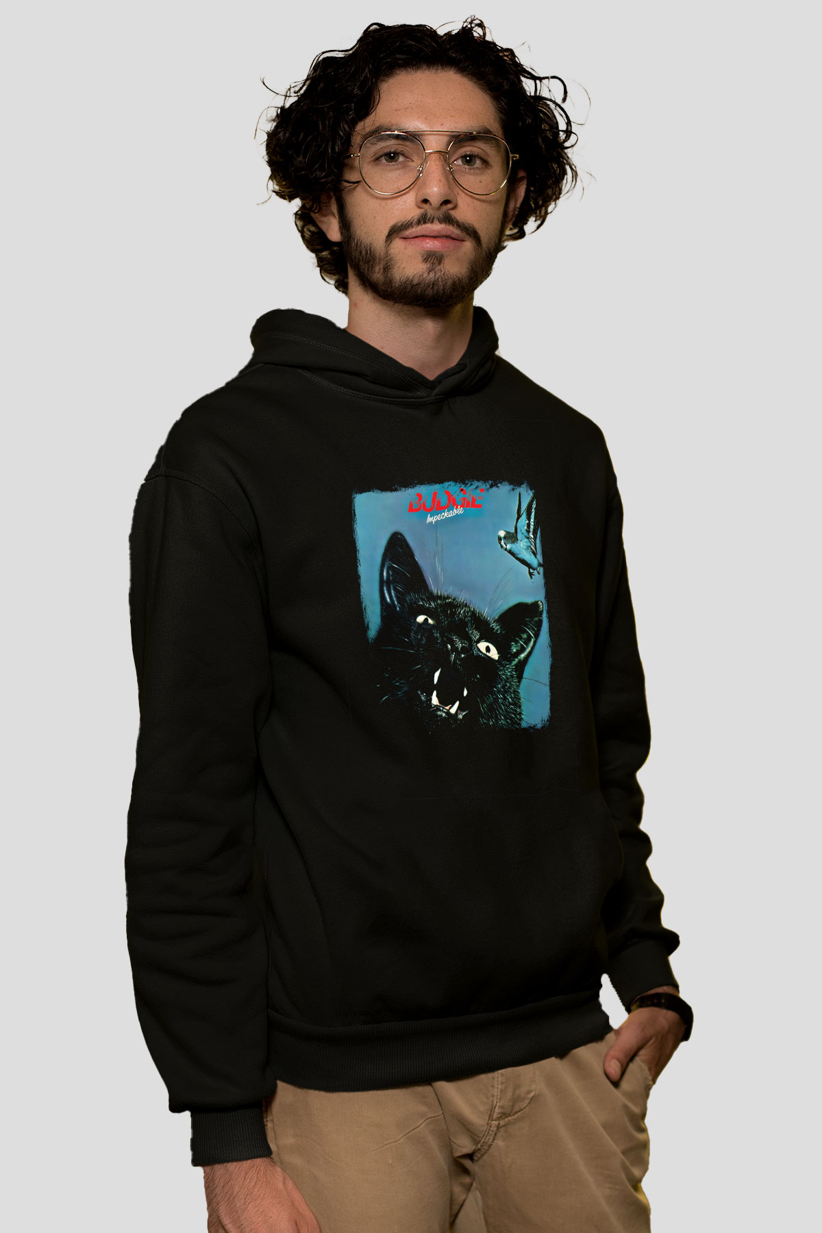 Budgie Baskılı Unisex Siyah Hoodie