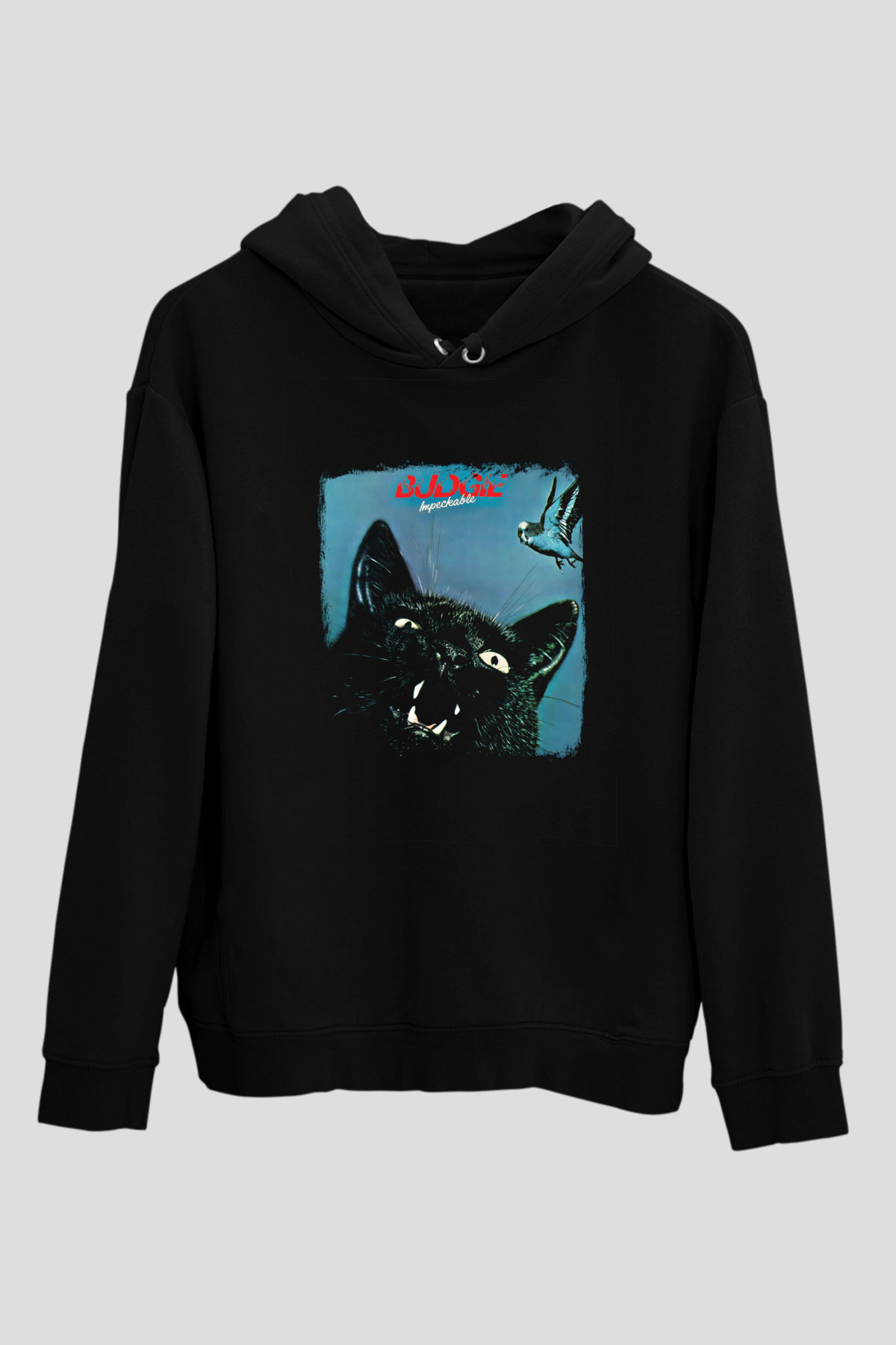 Budgie Baskılı Unisex Siyah Hoodie