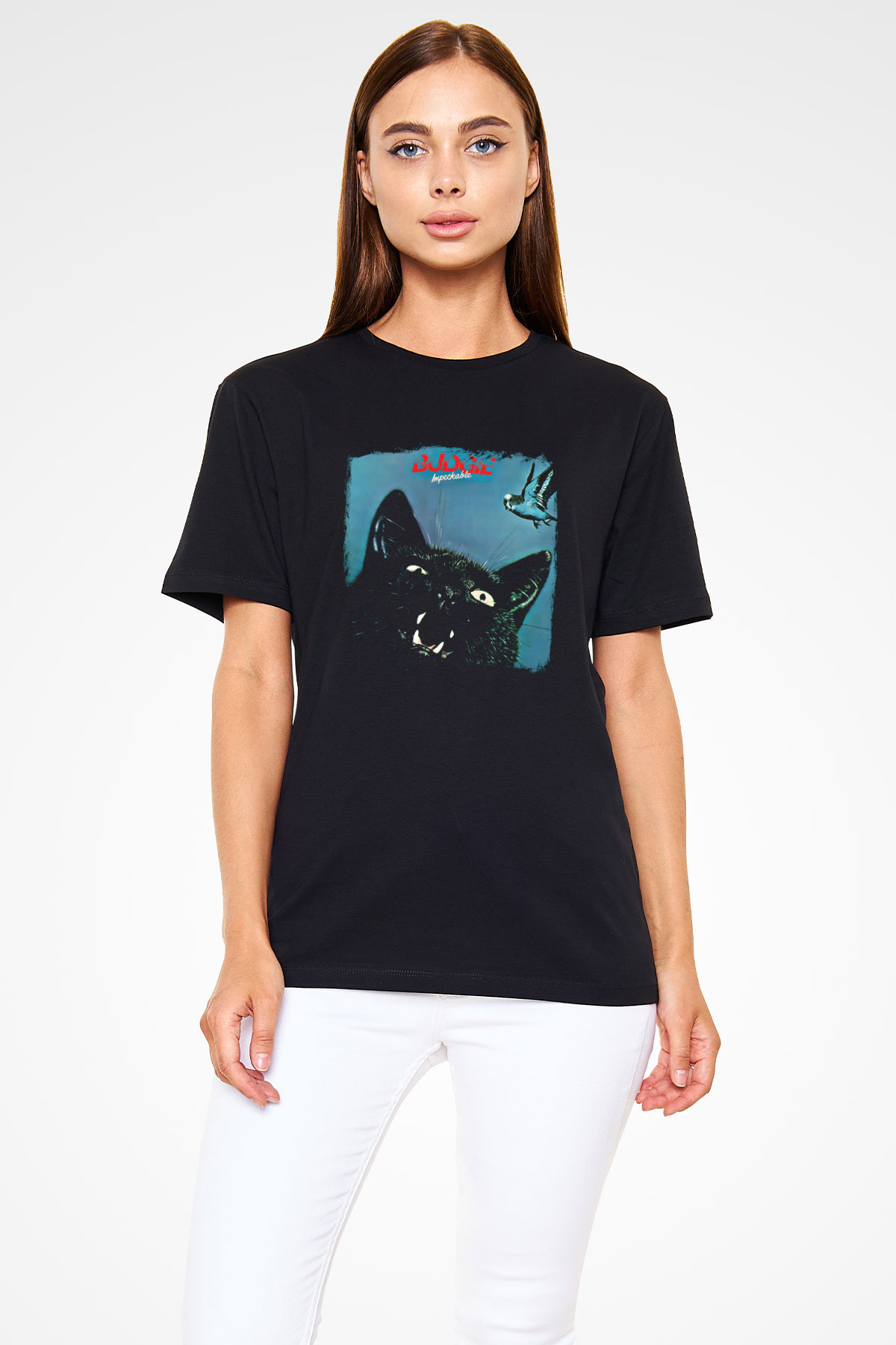 Budgie Baskılı Unisex Siyah Tişört