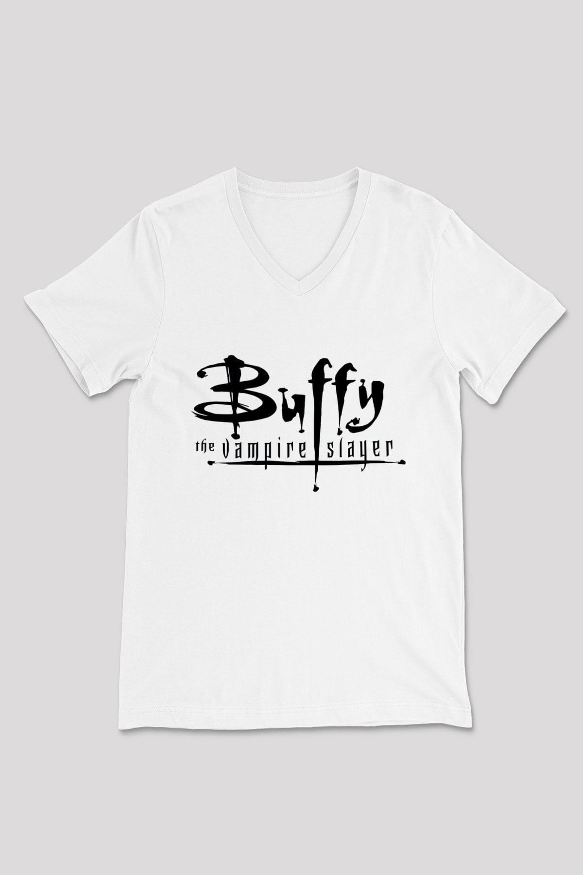 Buffy the Vampire Slayer Beyaz Unisex V Yaka Tişört T-Shirt