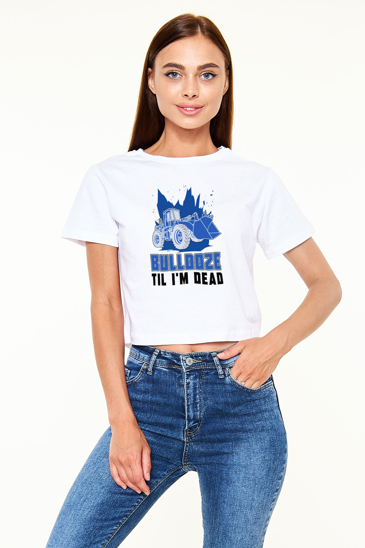 Buldozer operatörü Beyaz  Crop Top Tişört