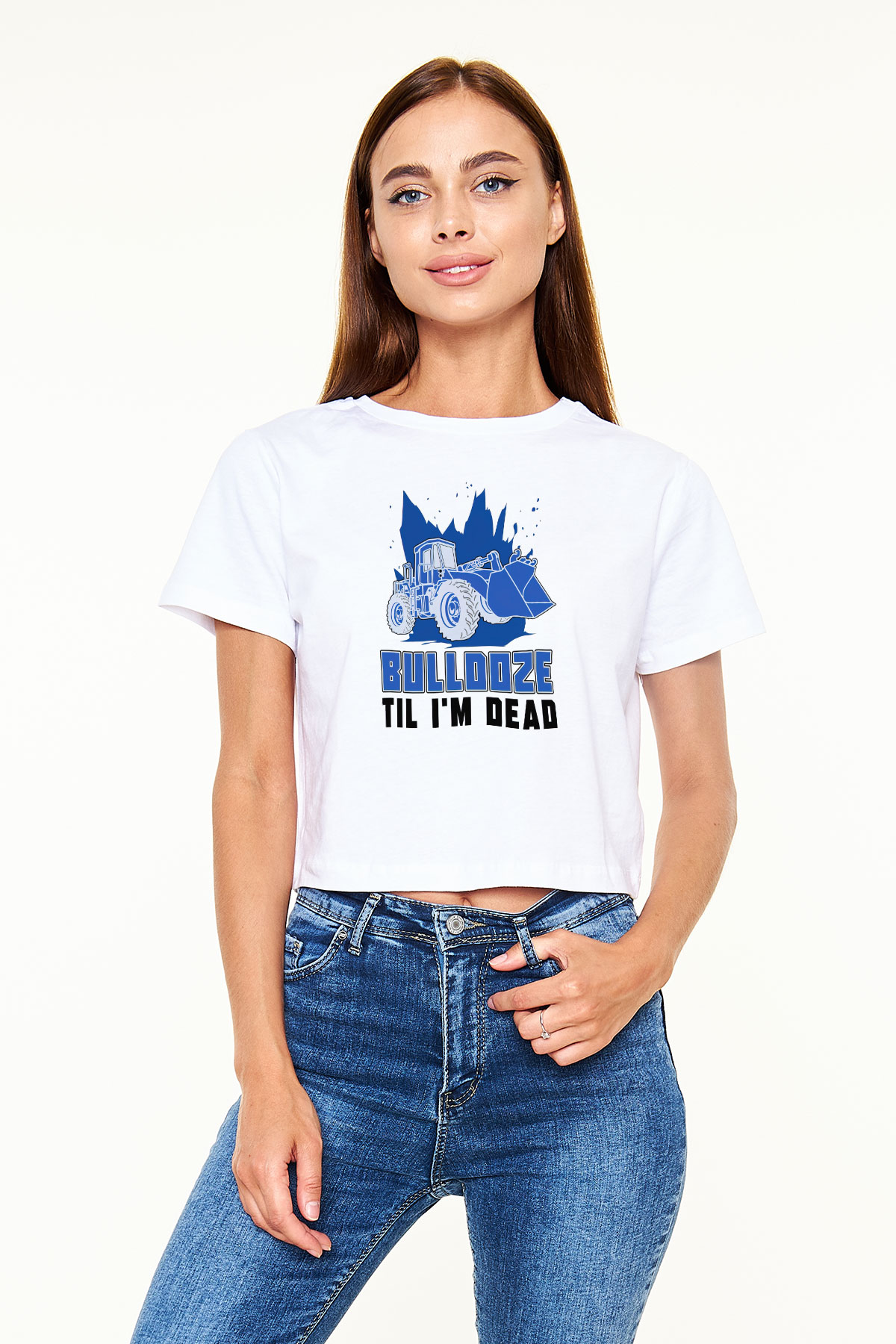 Buldozer operatörü Beyaz  Crop Top Tişört
