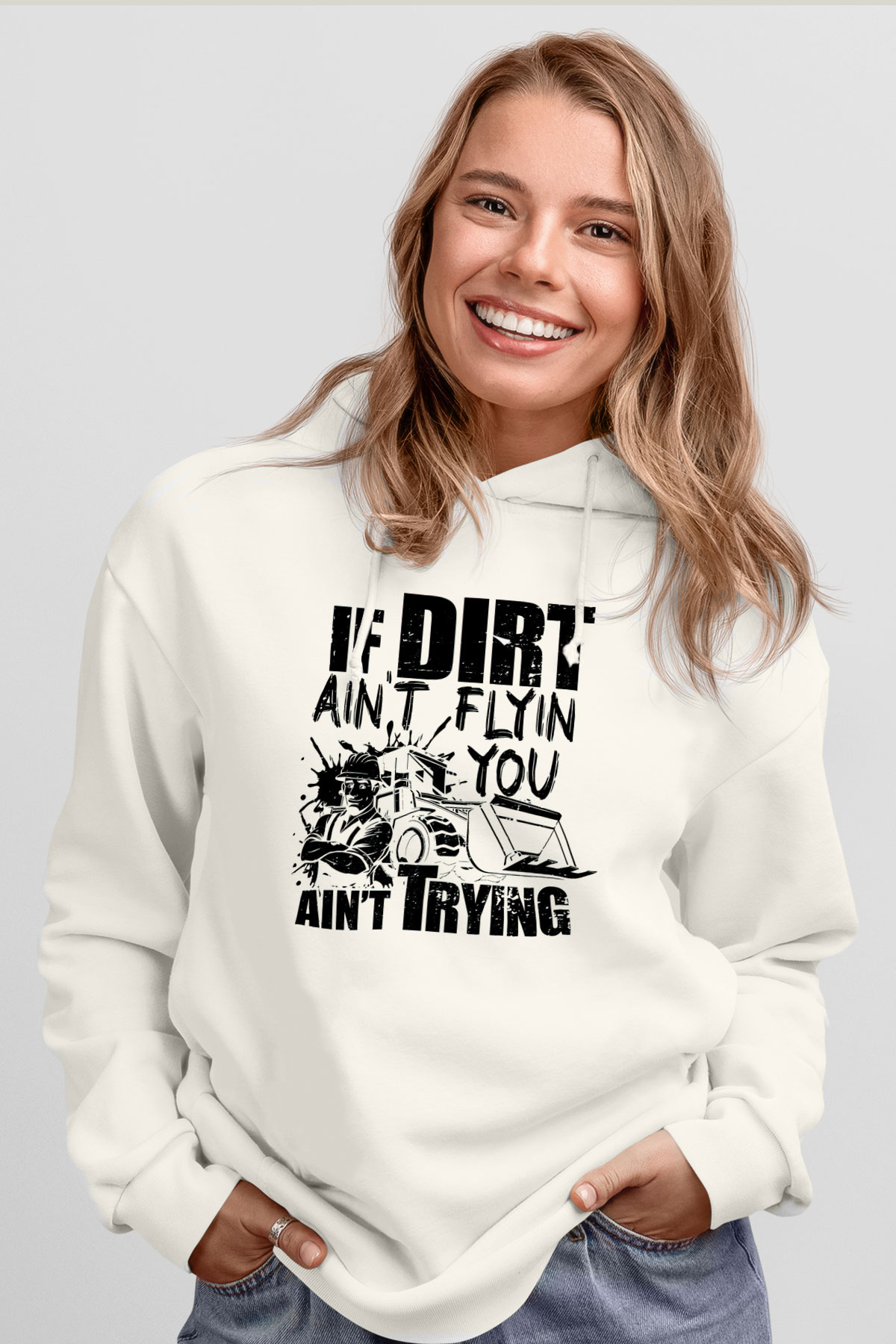 Buldozer operatörü Beyaz Unisex Kapüşonlu Sweatshirt