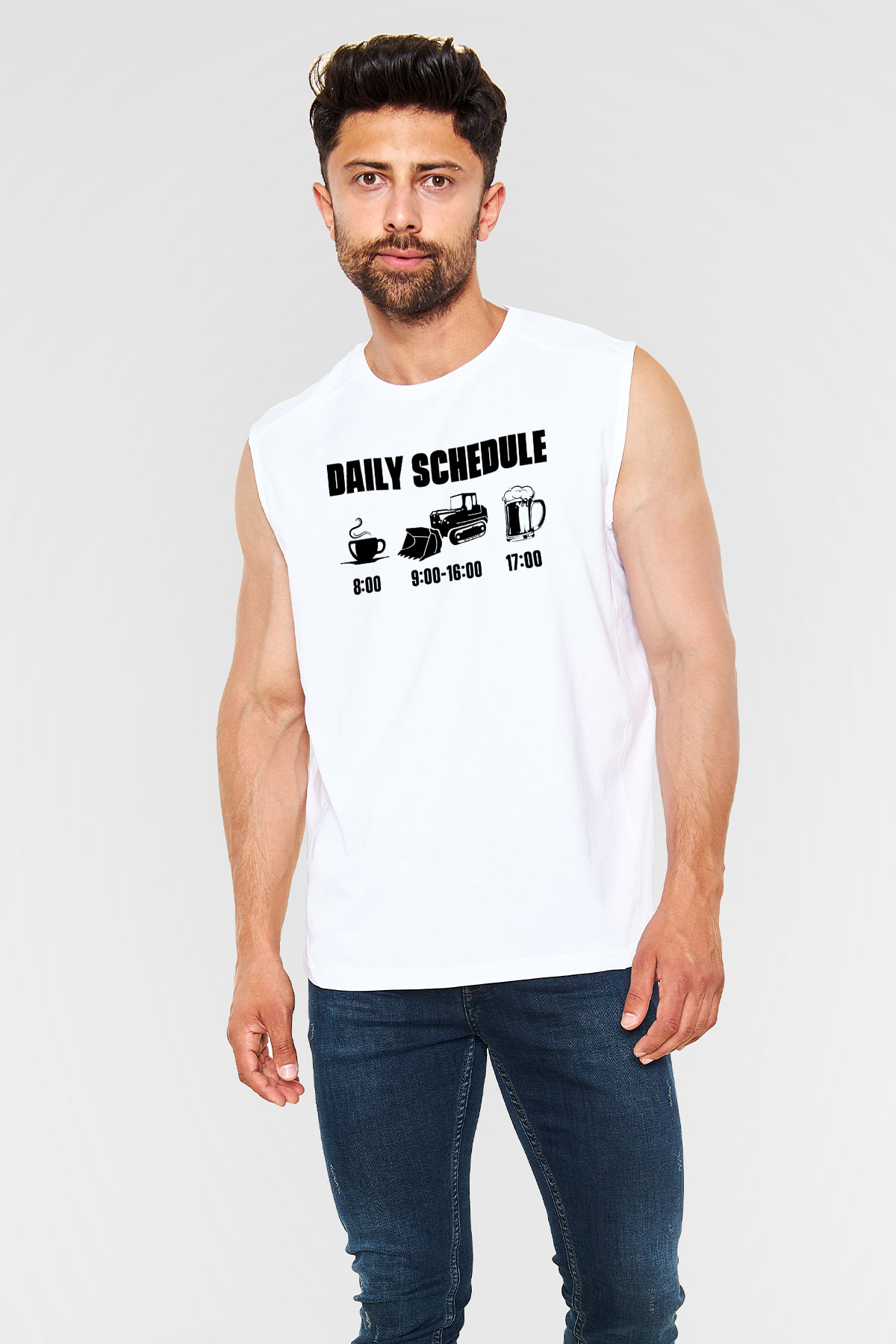 Buldozer operatörü Beyaz Unisex Kolsuz Tişört