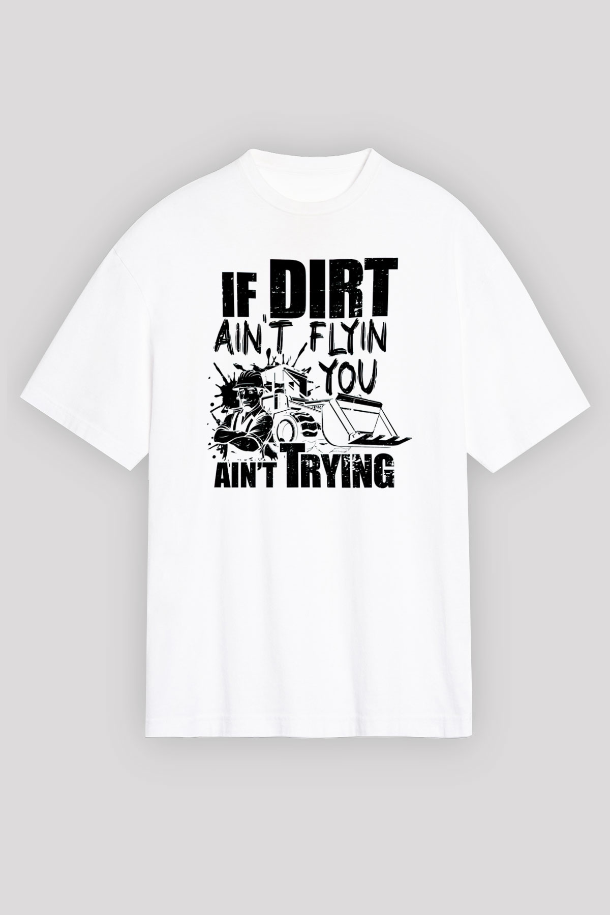 Buldozer operatörü Beyaz Oversize Tişört Oversize T-shirt - TişörtFabrikası