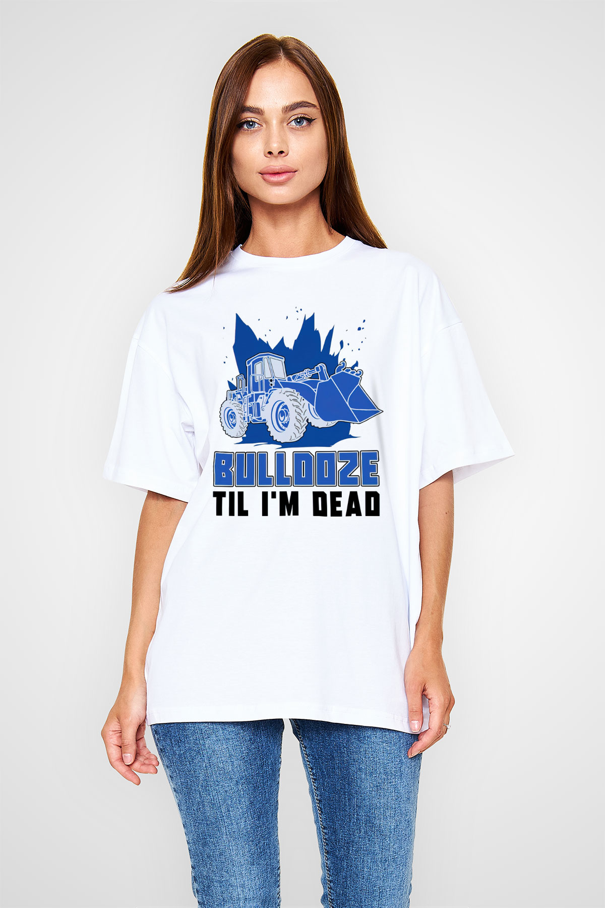 Buldozer operatörü Beyaz Oversize Tişört Oversize T-shirt - TişörtFabrikası