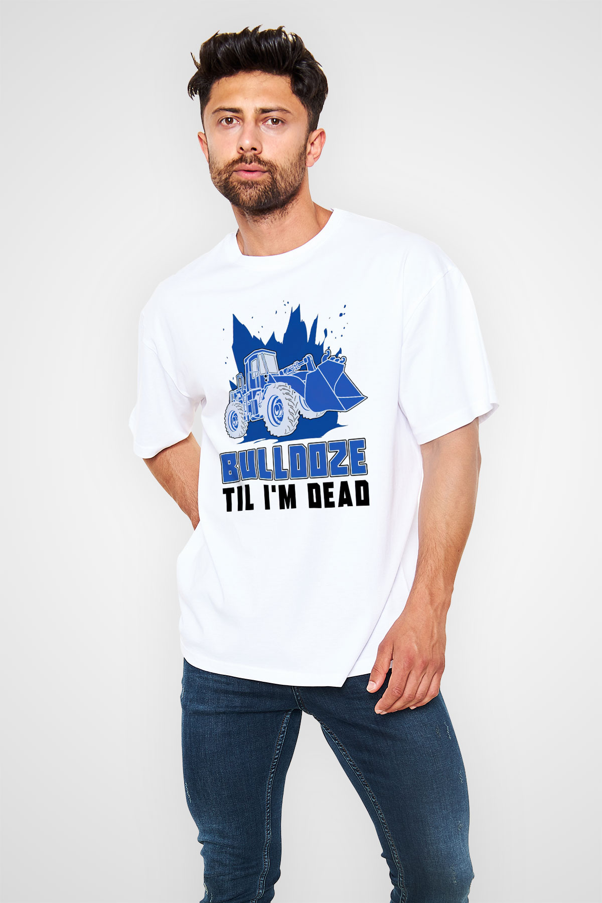 Buldozer operatörü Beyaz Oversize Tişört Oversize T-shirt - TişörtFabrikası
