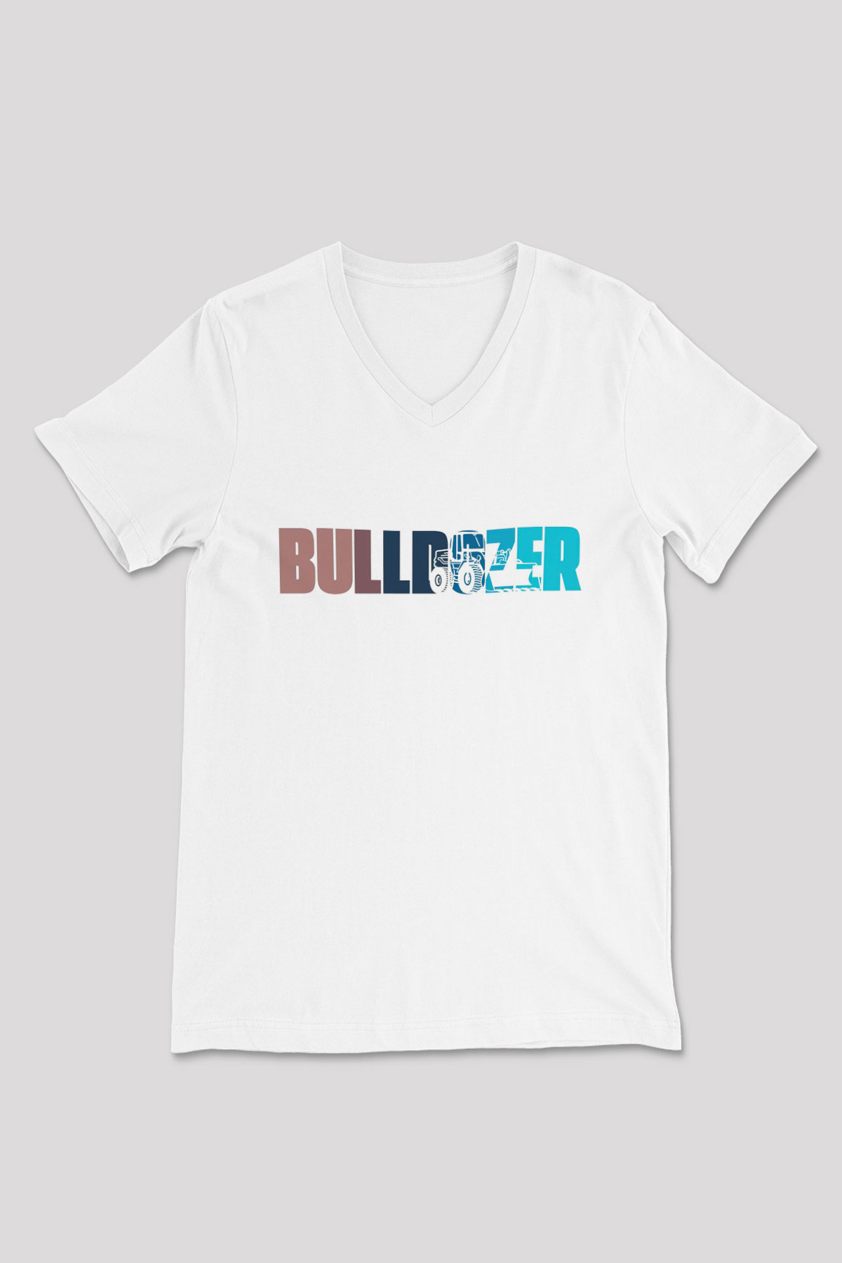 Buldozer operatörü Beyaz Unisex V Yaka Tişört