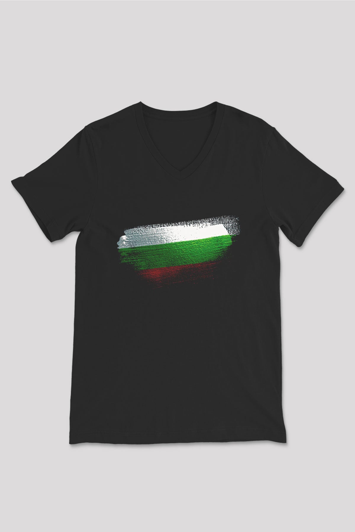 Bulgaristan - Bulgaria Bayrağı Baskılı Unisex Siyah V Yaka Tişört