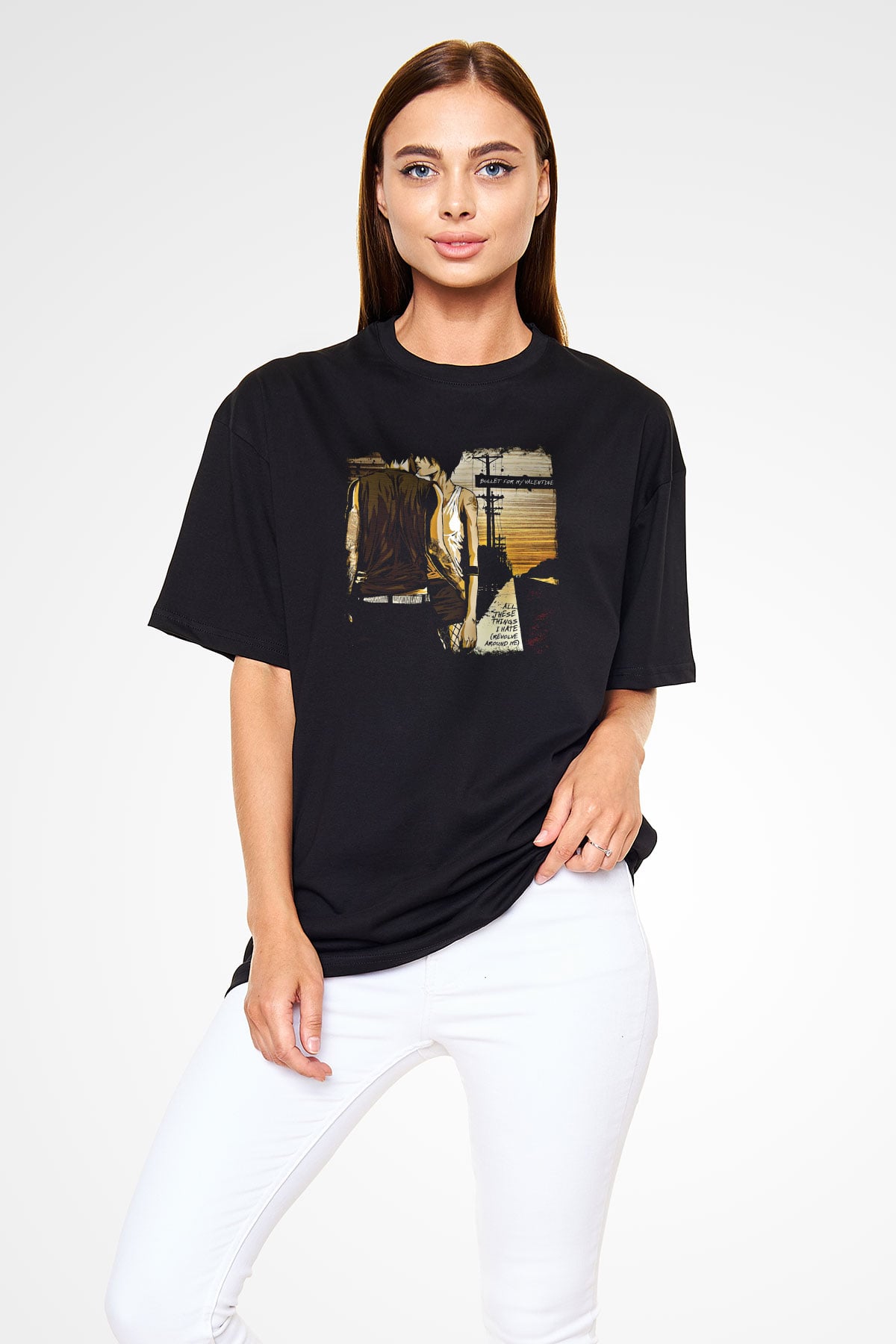 Bullet for My Valentine Baskılı Unisex Siyah Oversize Tişört