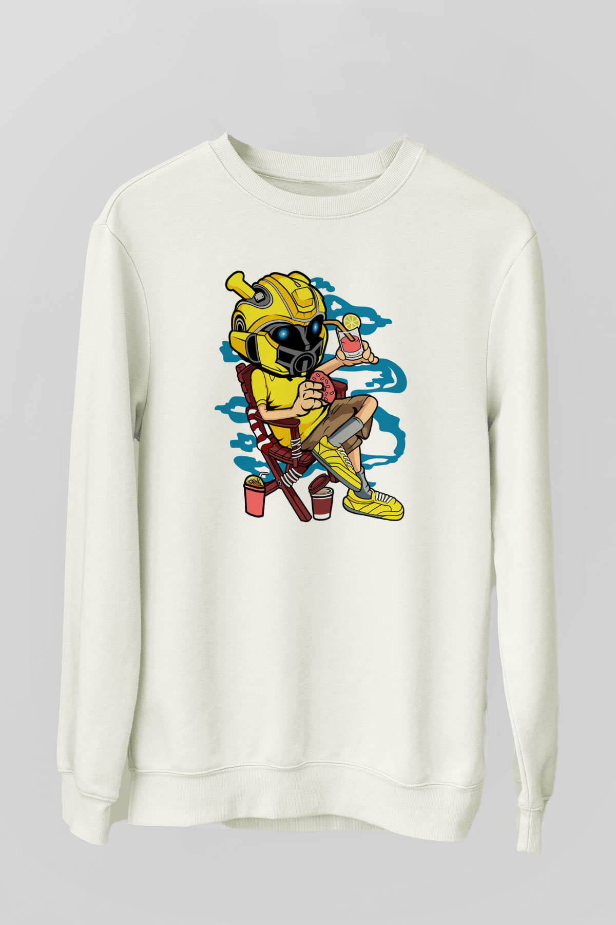 Bumble Bee Holiday Baskılı Unisex Beyaz Sweatshirt