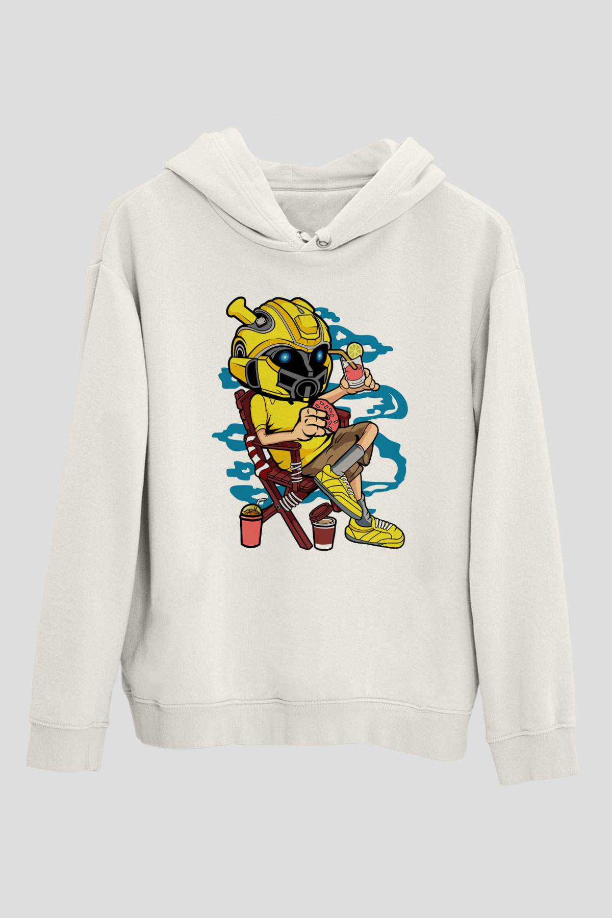Bumble Bee Holiday Baskılı Unisex Beyaz Hoodie