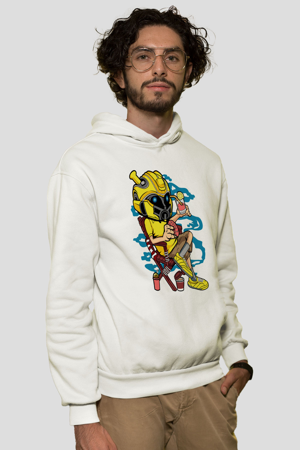 Bumble Bee Holiday Baskılı Unisex Beyaz Hoodie
