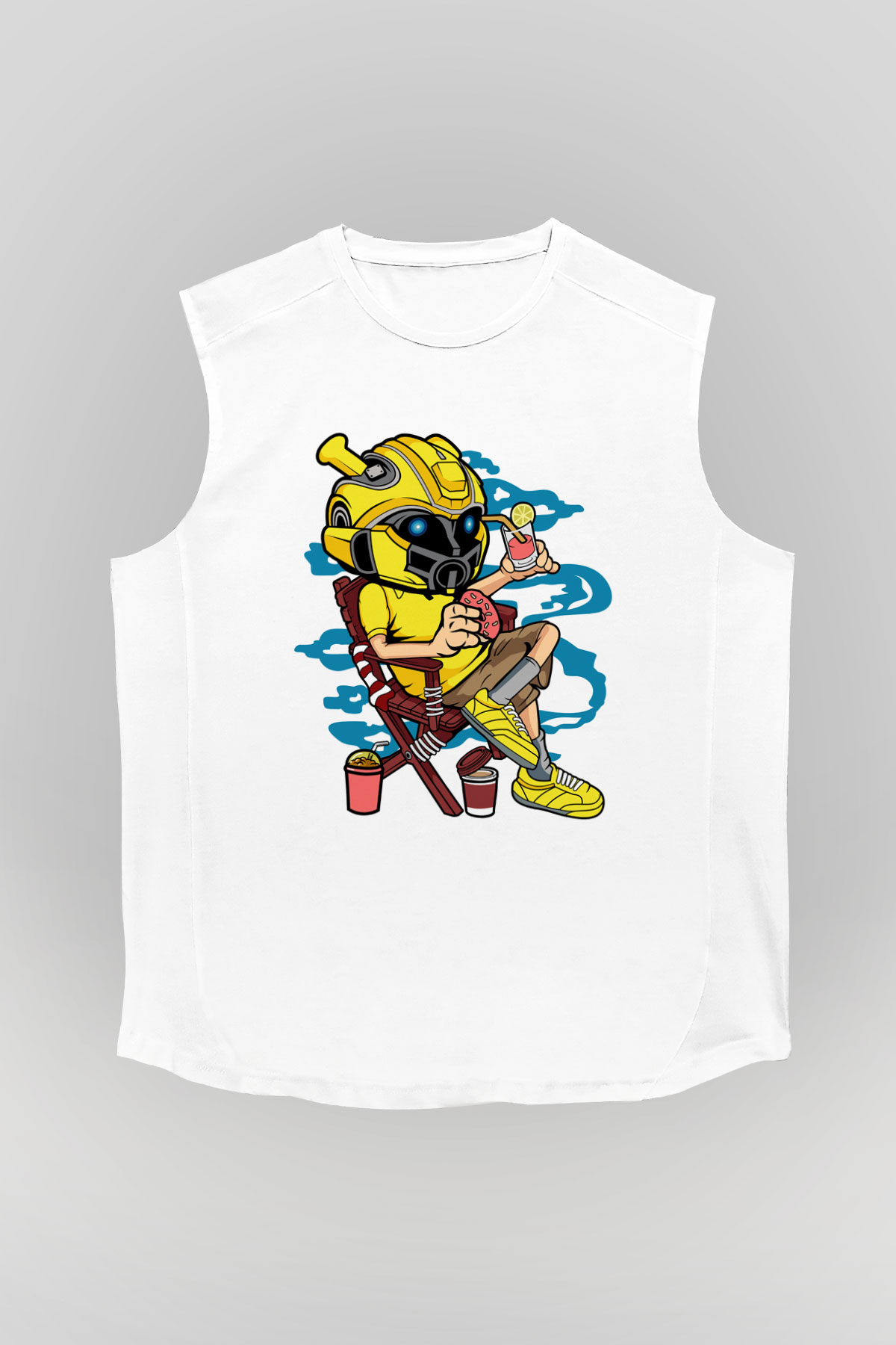Bumble Bee Holiday Baskılı Unisex Beyaz Kolsuz Tişört
