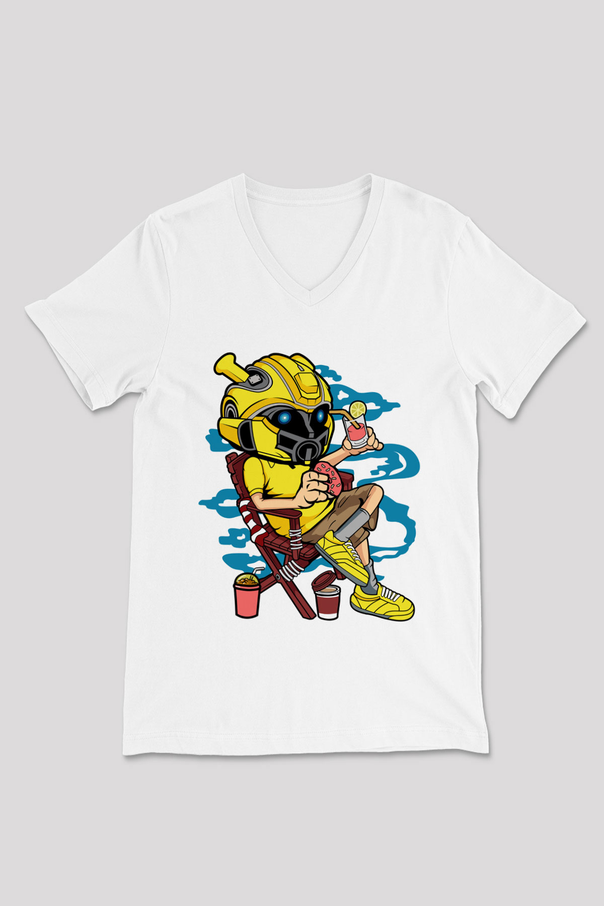 Bumble Bee Holiday Baskılı Unisex Beyaz V Yaka Tişört