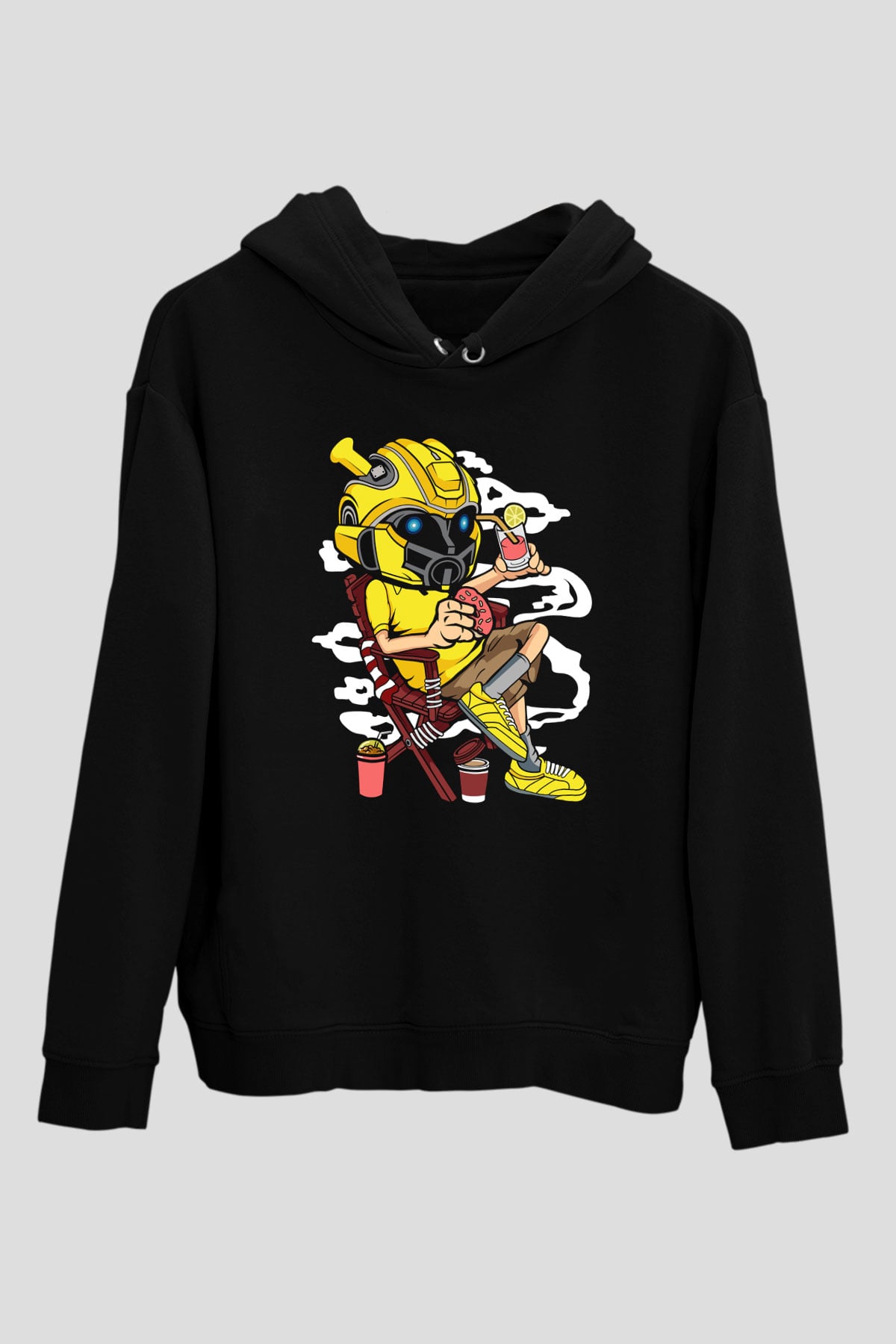 Bumble Bee Holiday Baskılı Unisex Siyah Hoodie
