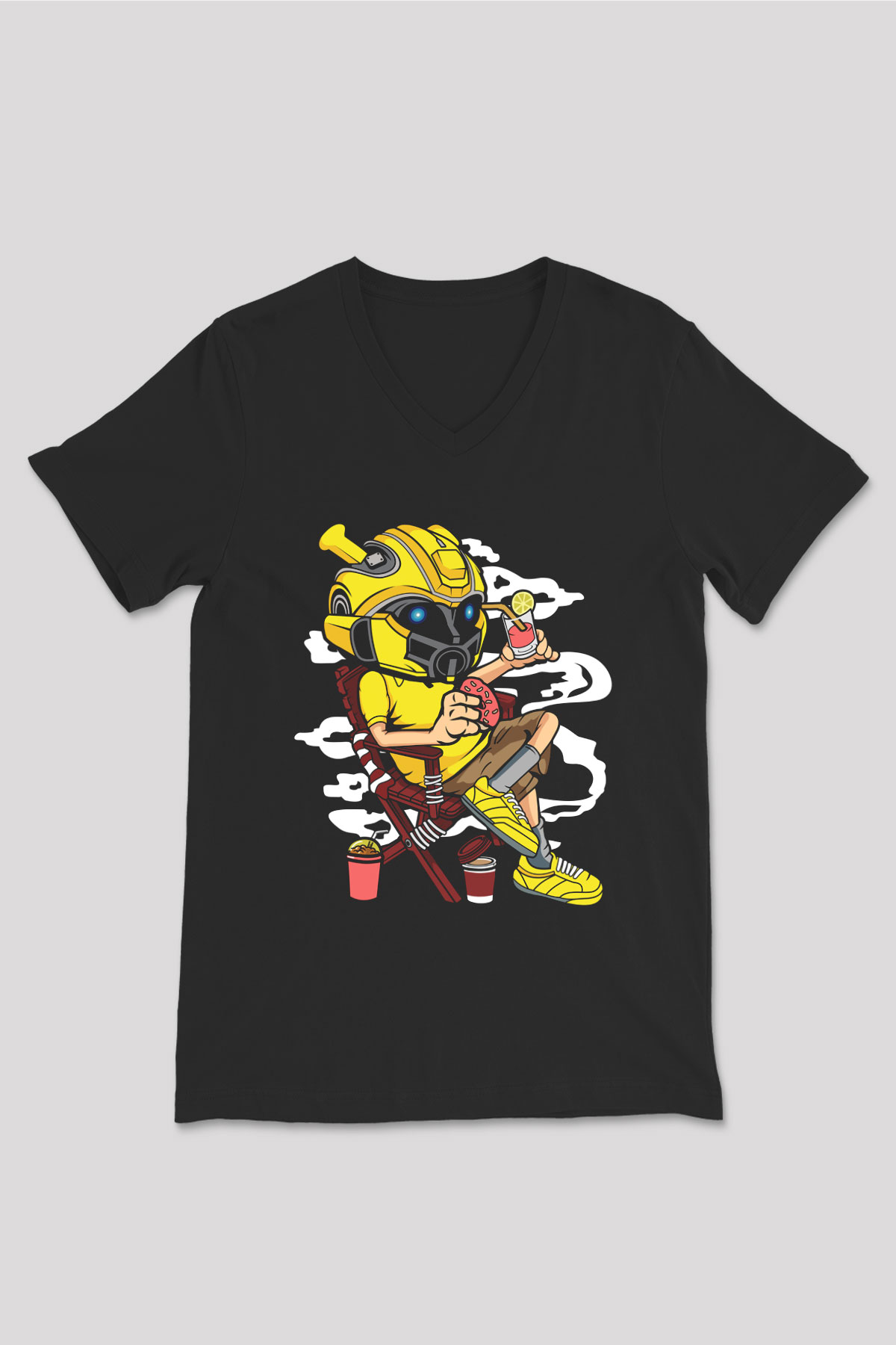 Bumble Bee Holiday Baskılı Unisex Siyah V Yaka Tişört