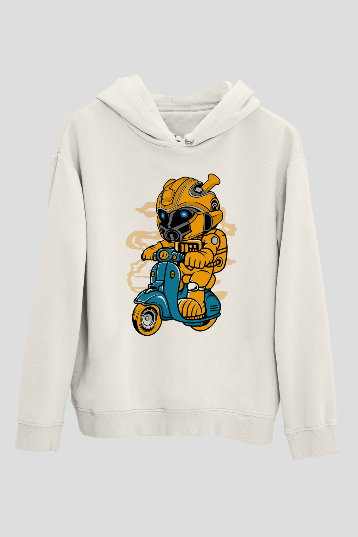 Bumble Bee Scooter Baskılı Unisex Beyaz Hoodie