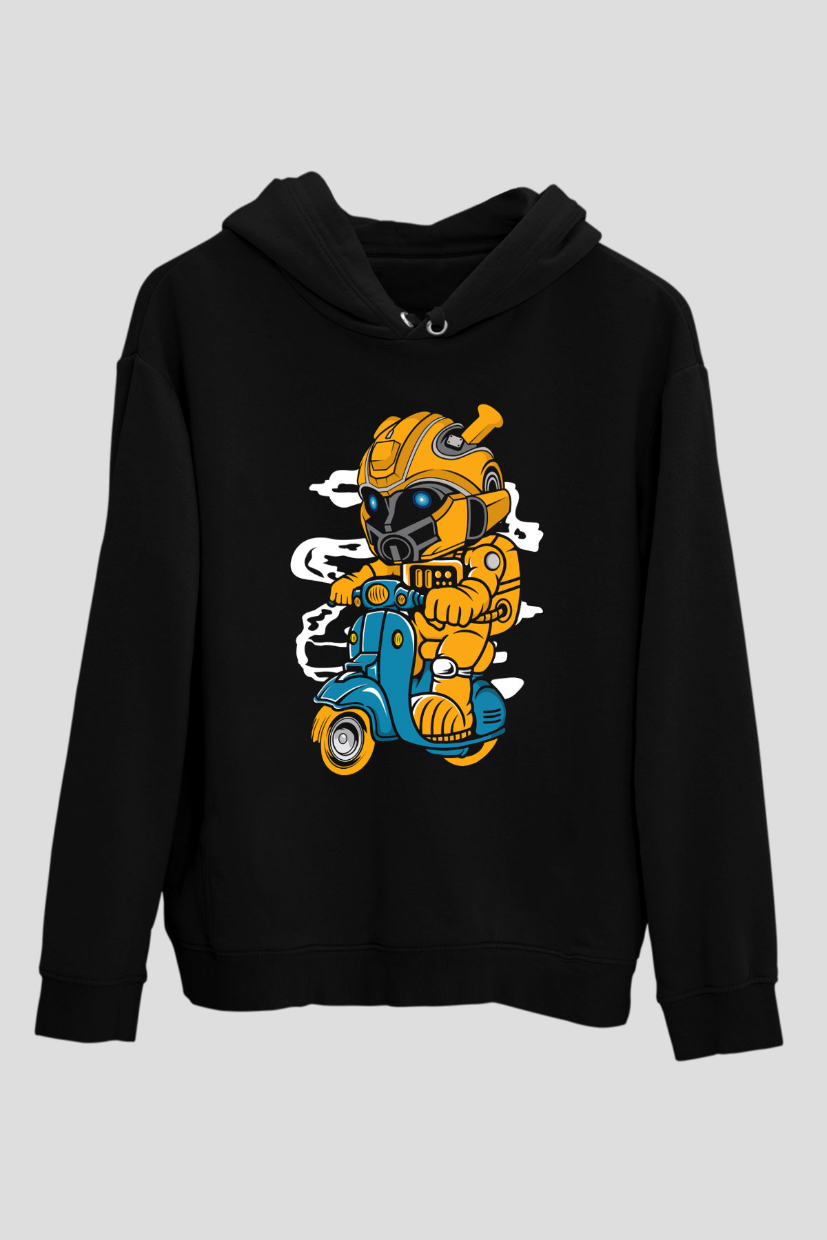 Bumble Bee Scooter Baskılı Unisex Siyah Hoodie