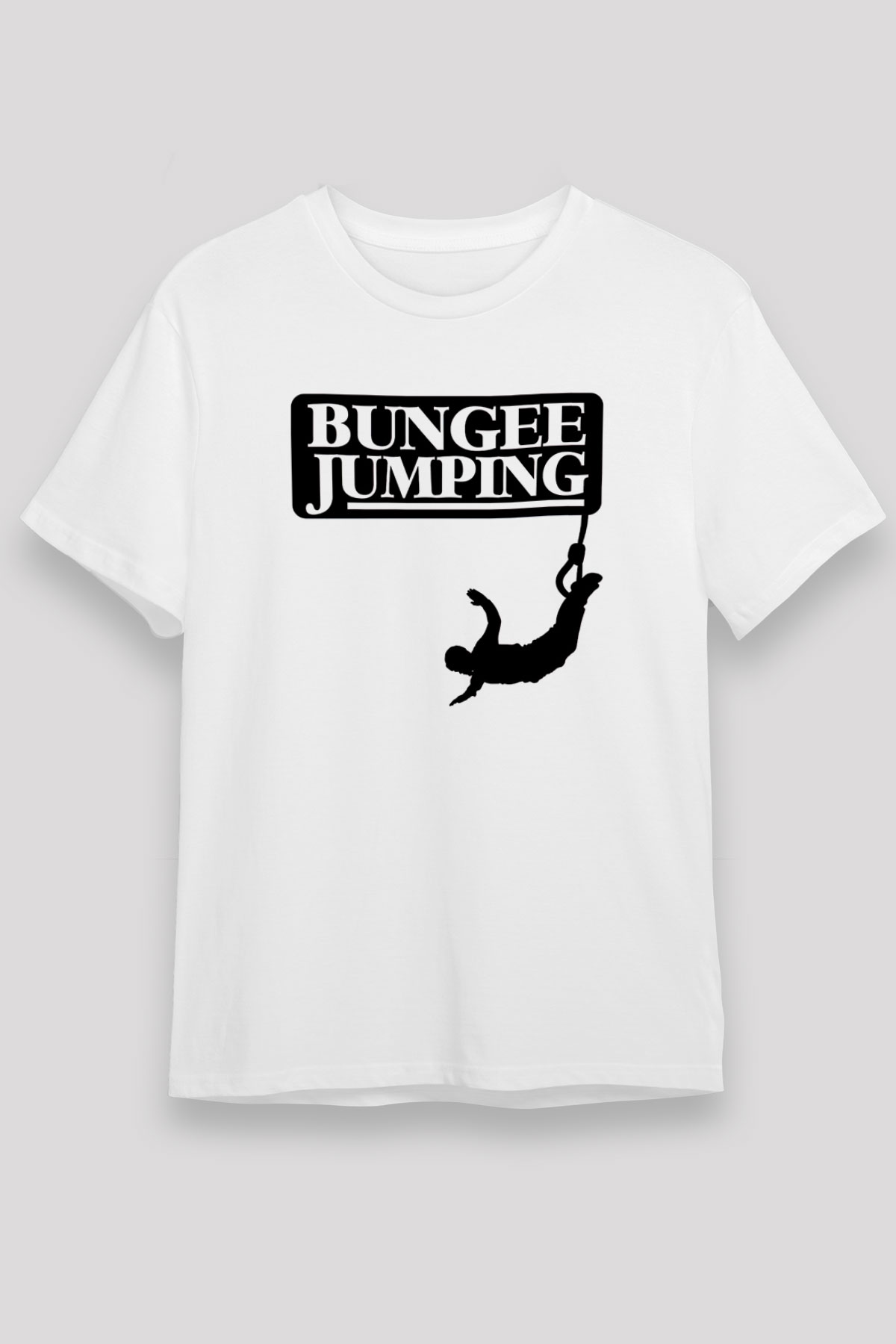 Bungee Jumping Baskılı Unisex Beyaz Tişört - Tshirt