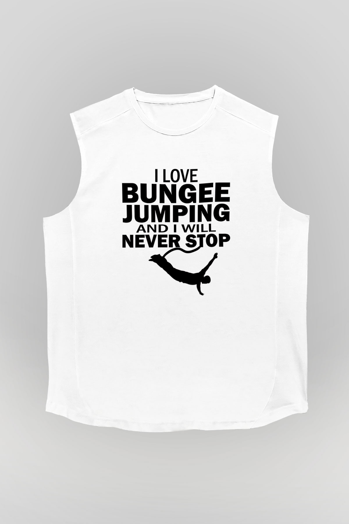 Bungee Jumping Baskılı Unisex Kolsuz Beyaz Tişört