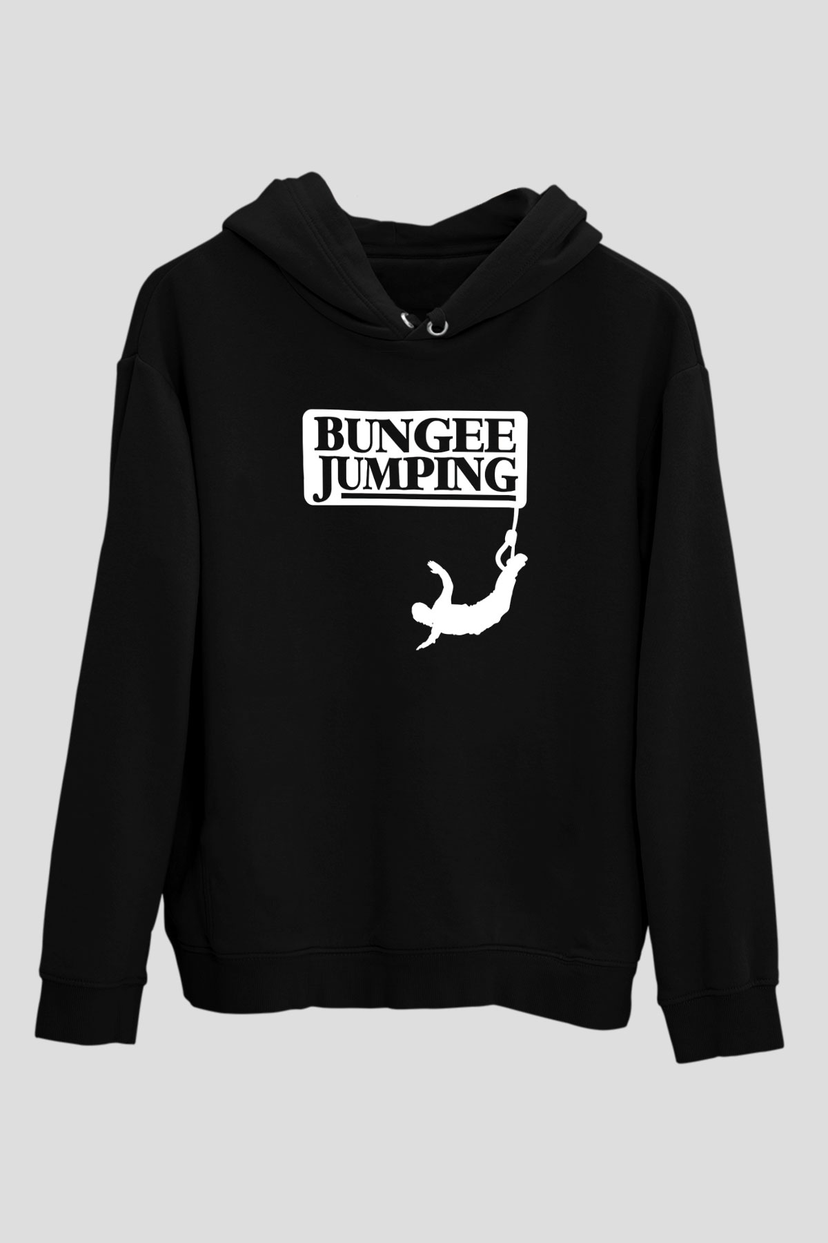 Bungee Jumping Baskılı Unisex Siyah Hoodie