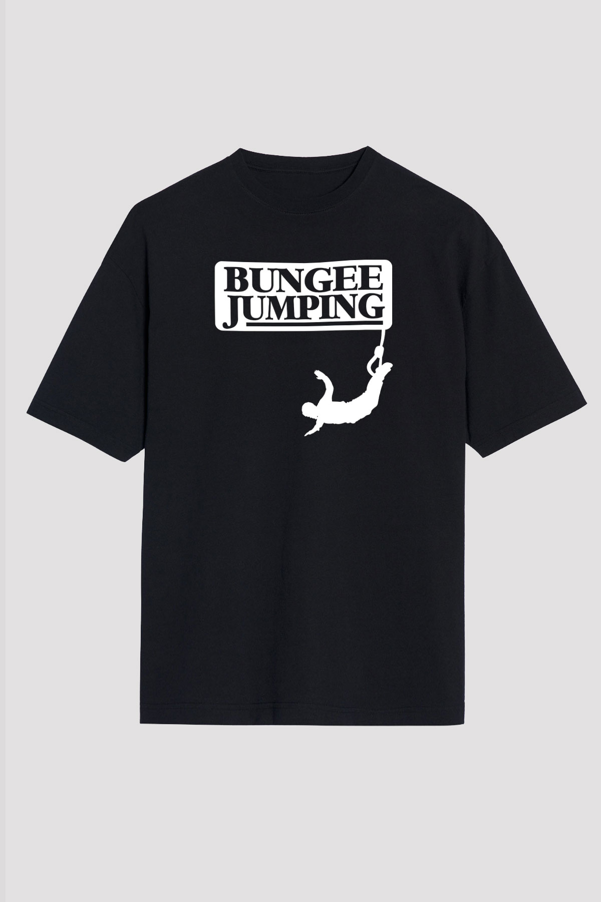 Bungee Jumping Baskılı Unisex Siyah Oversize Tişört