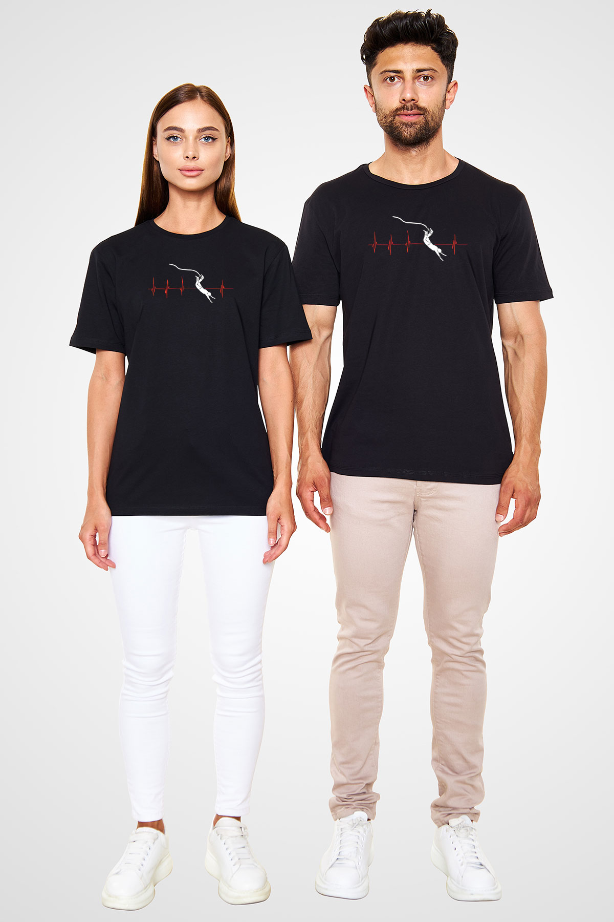Bungee Jumping Baskılı Unisex Siyah Tişört - Tshirt