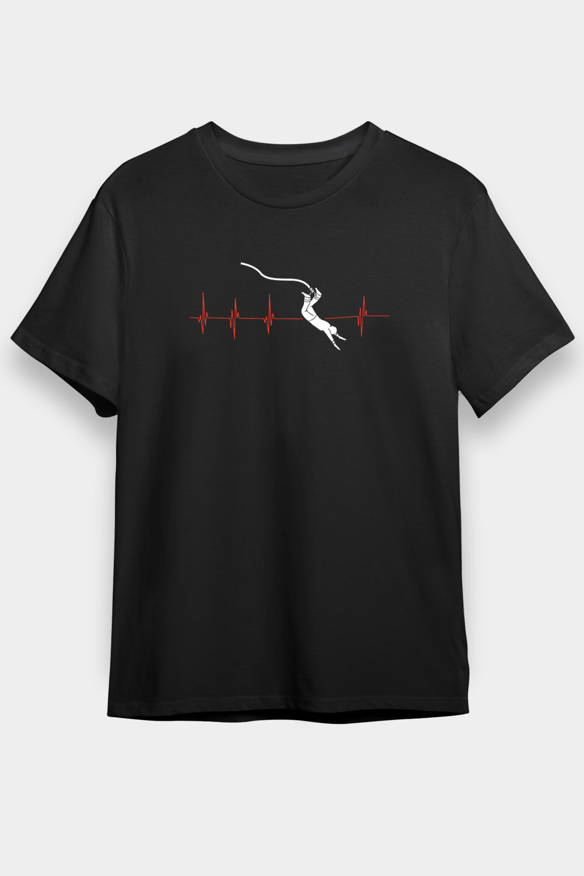 Bungee Jumping Baskılı Unisex Siyah Tişört - Tshirt