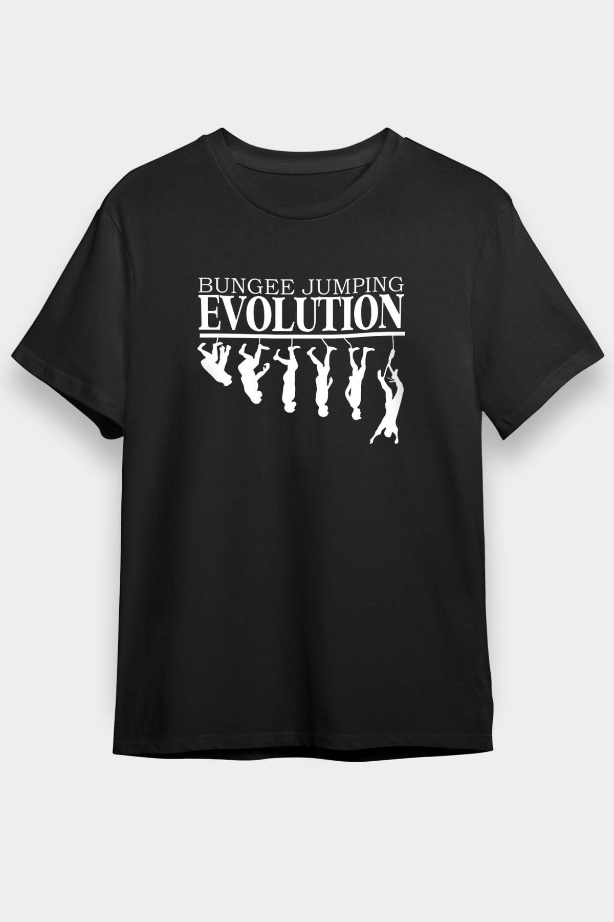 Bungee Jumping Baskılı Unisex Siyah Tişört - Tshirt