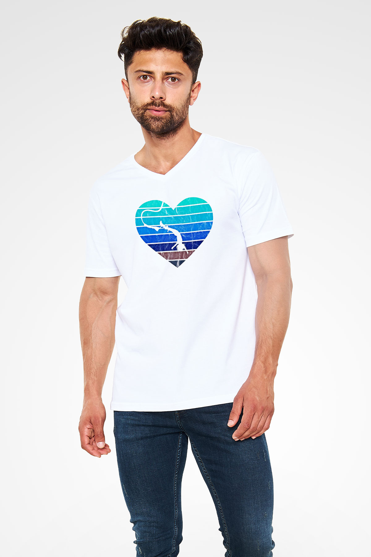 Bungee Jumping Baskılı Unisex V Yaka Tişört - Tshirt
