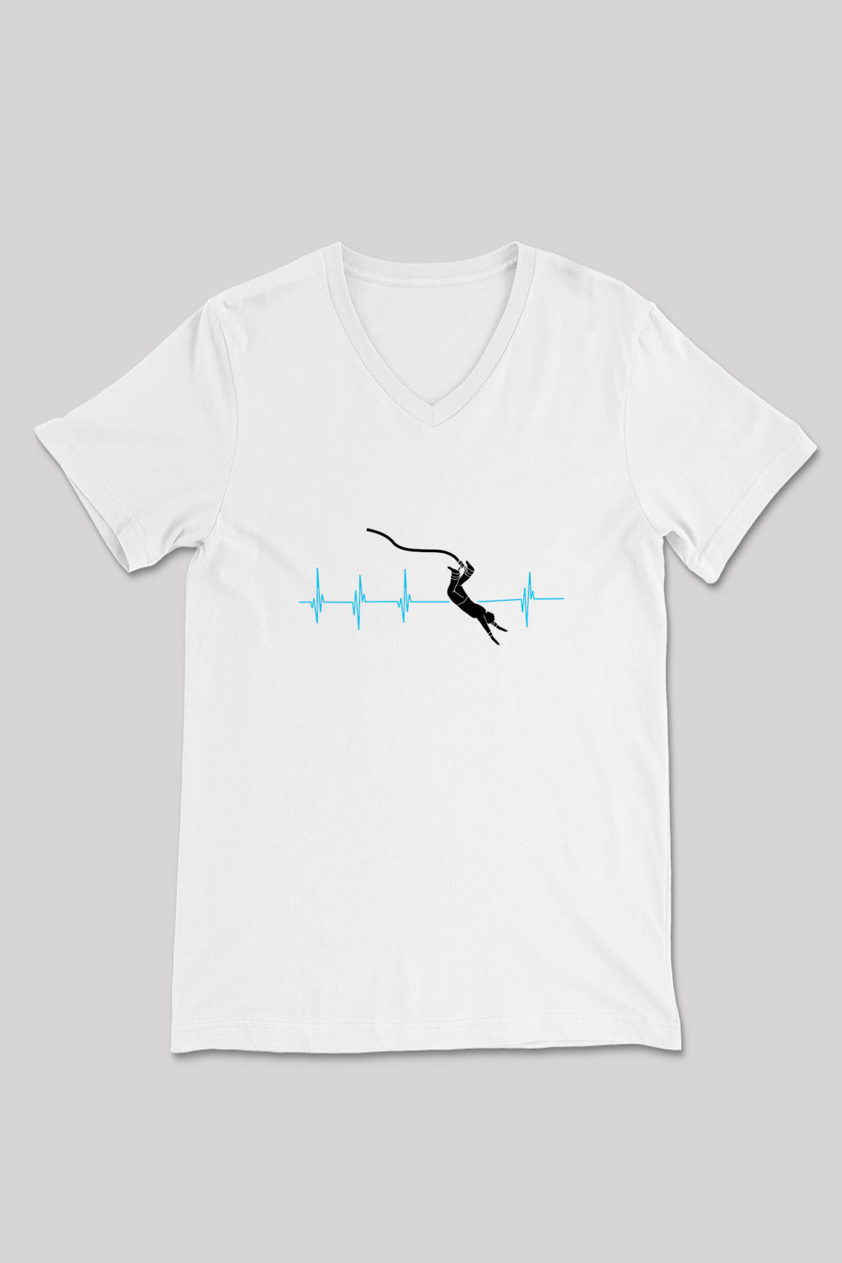 Bungee Jumping Baskılı Unisex V Yaka Tişört - Tshirt