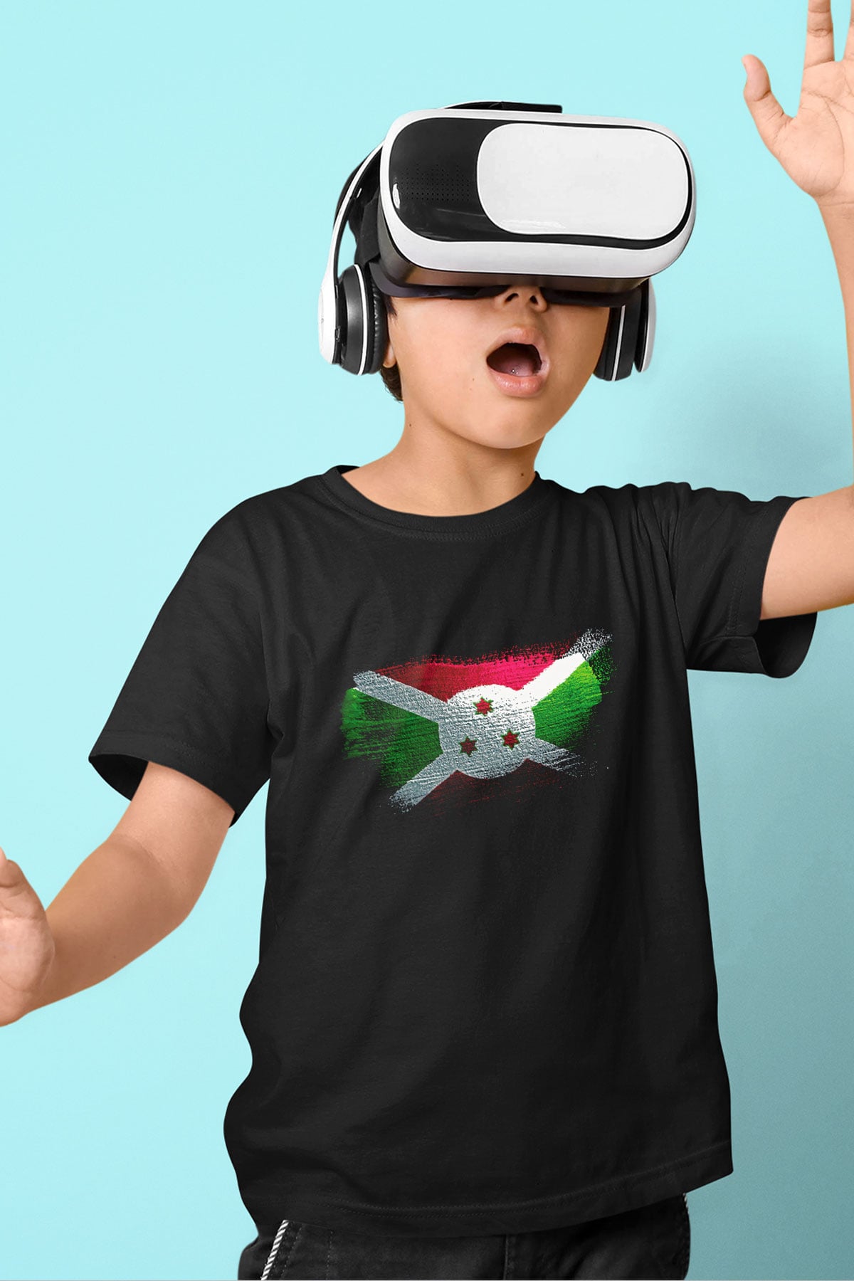 Burundi Bayrağı Baskılı Unisex Siyah Çocuk Tişörtü