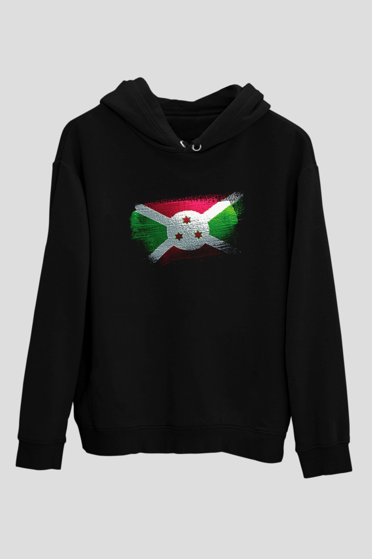 Burundi Bayrağı Baskılı Unisex Siyah Hoodie
