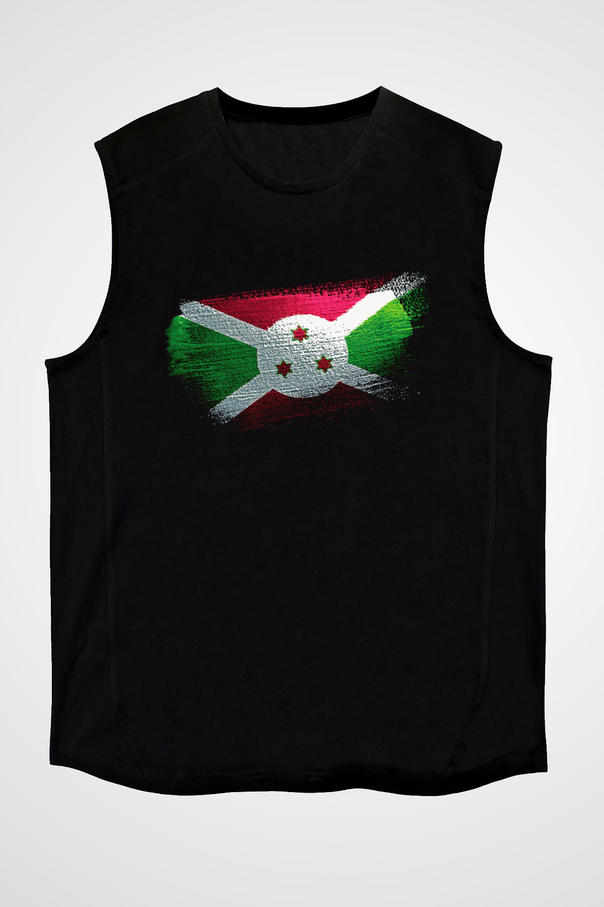 Burundi Bayrağı Baskılı Unisex Siyah Kolsuz Tişört